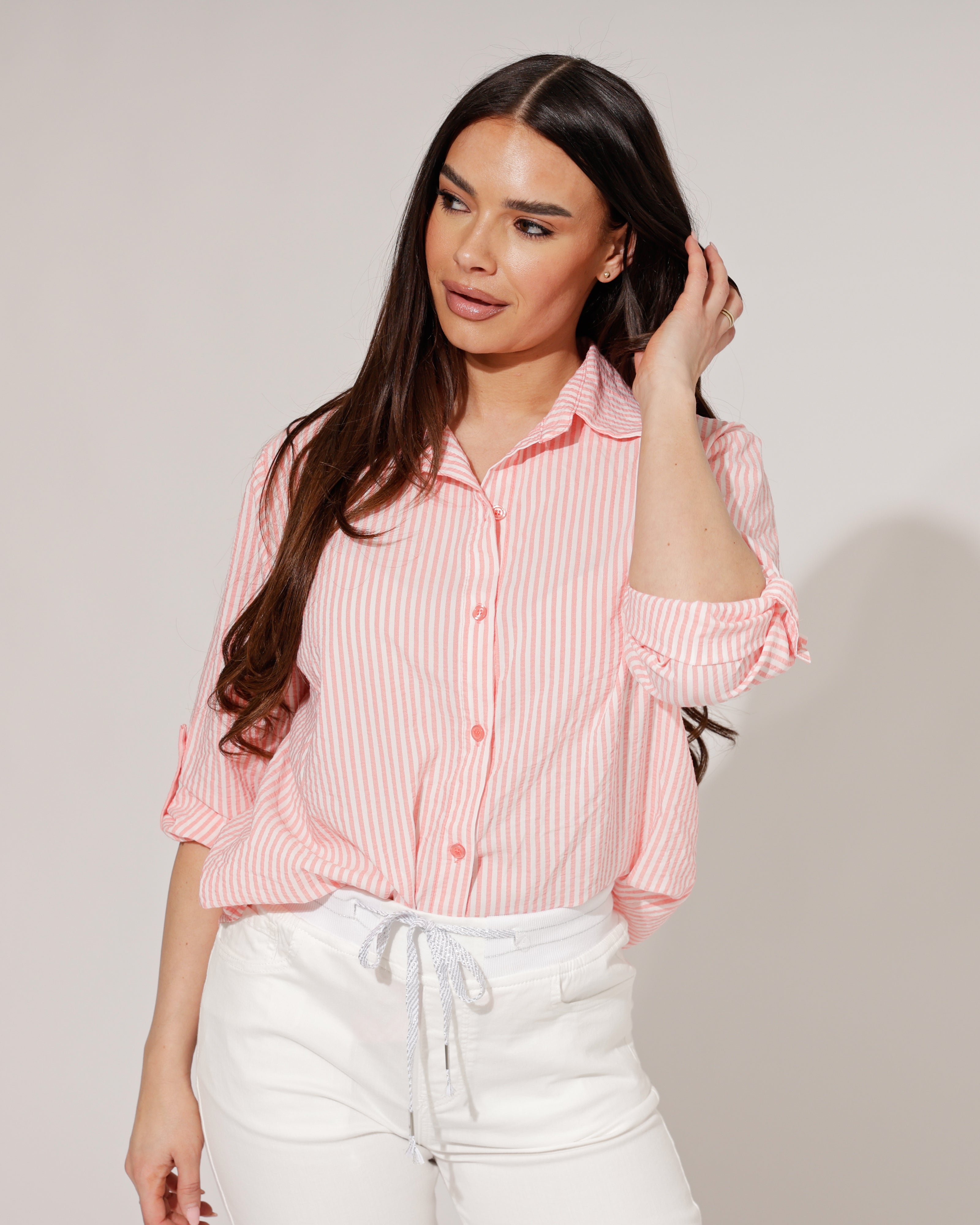 Gestreepte blouse Mika Koraal