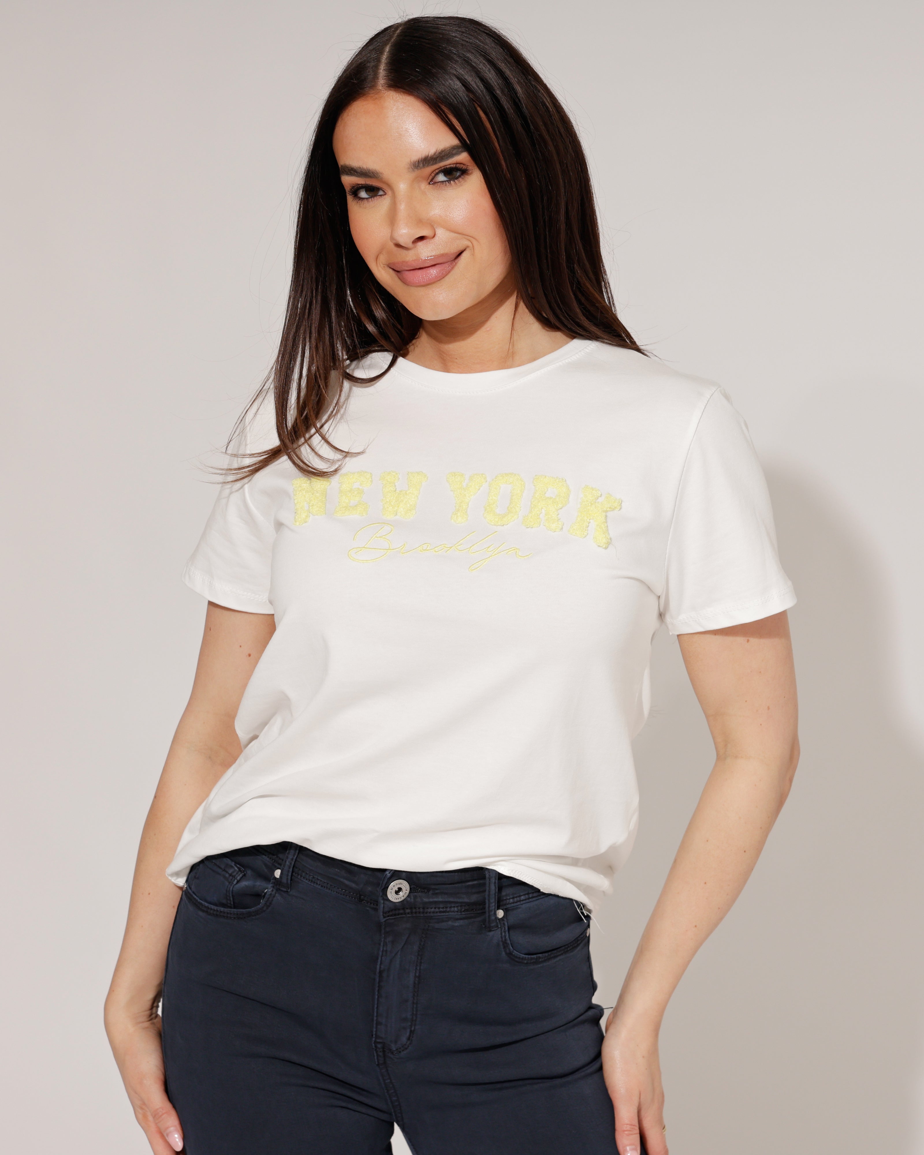 T-shirt New York Wit/ Geel