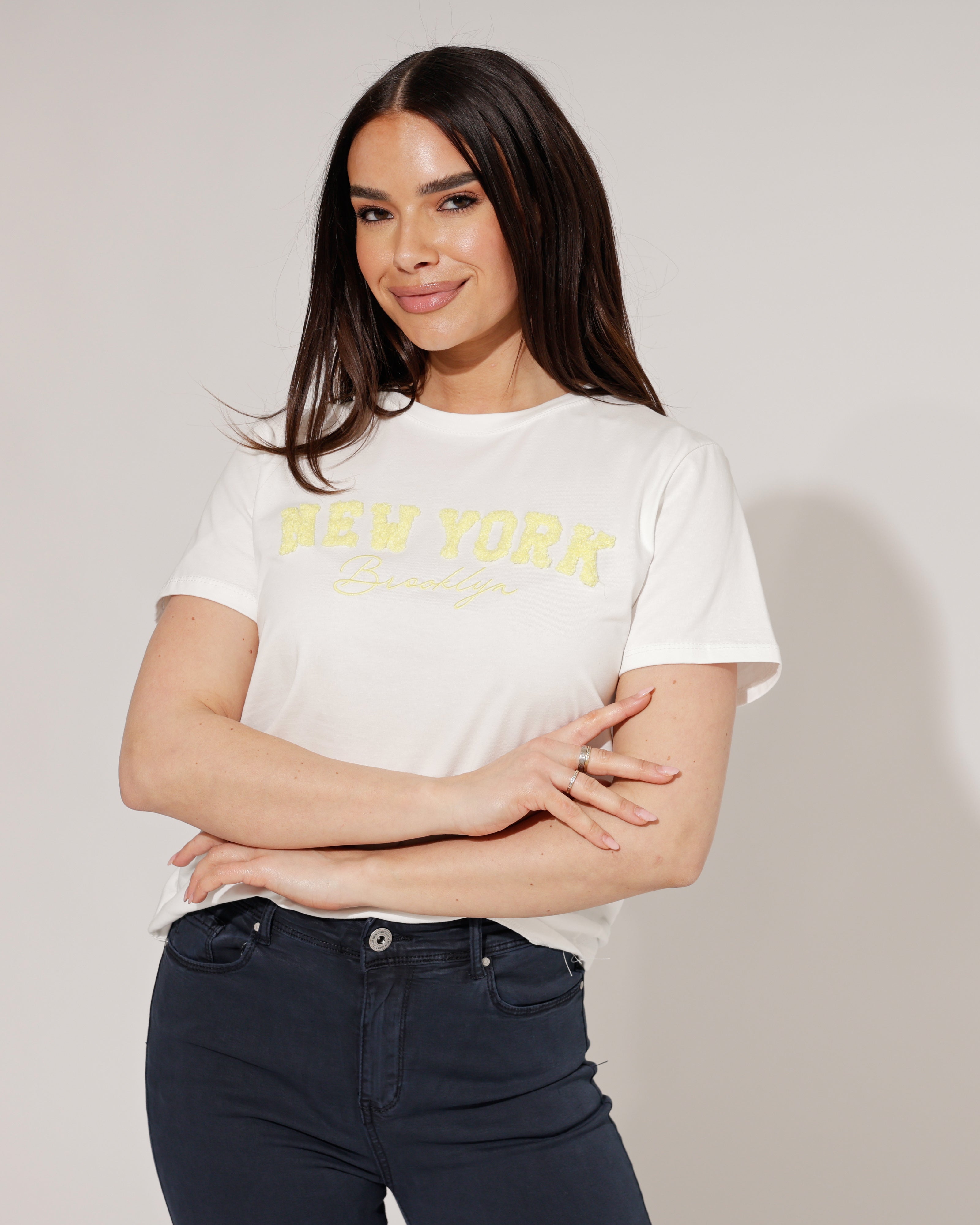 T-shirt New York Wit/ Geel
