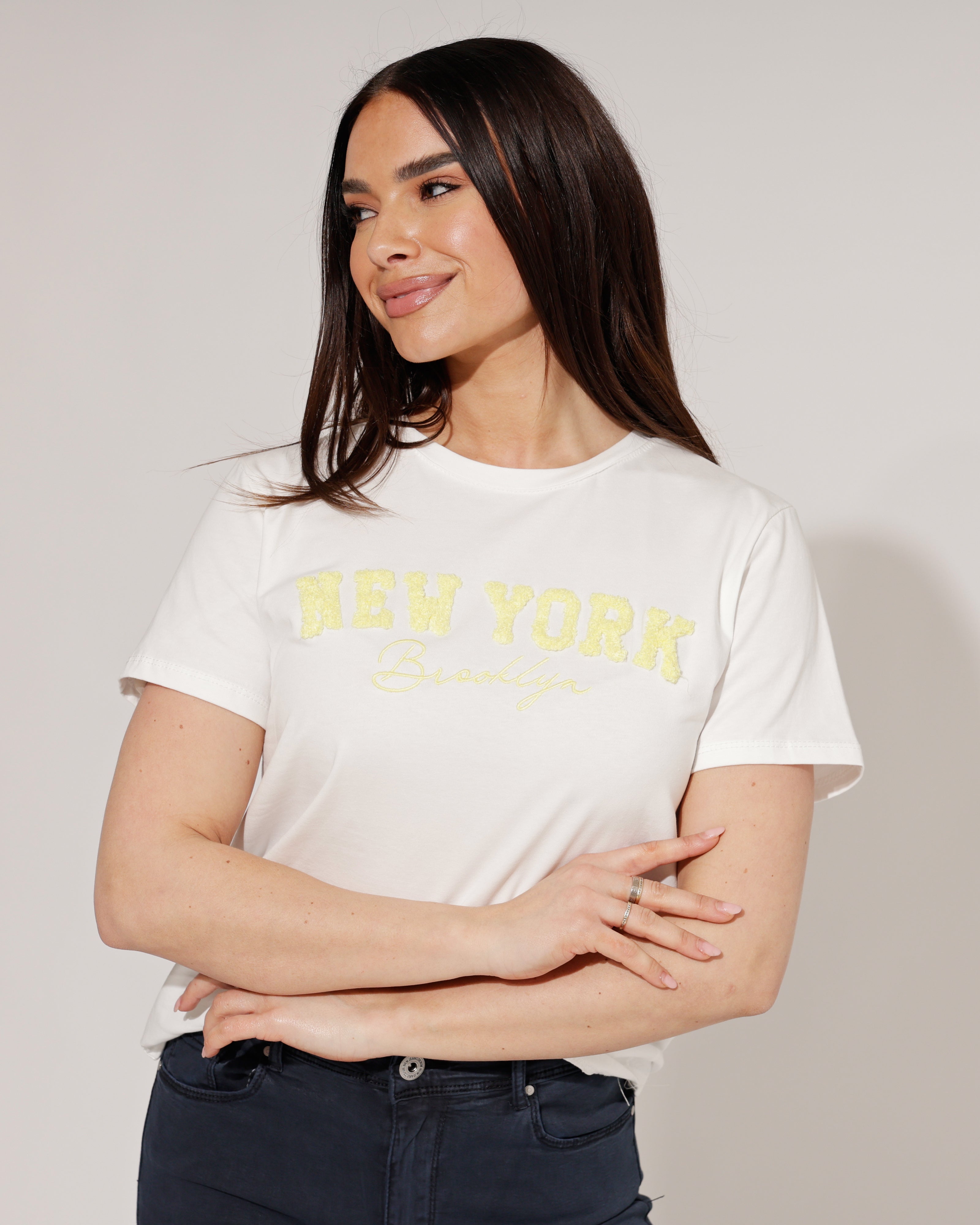 T-shirt New York Wit/ Geel