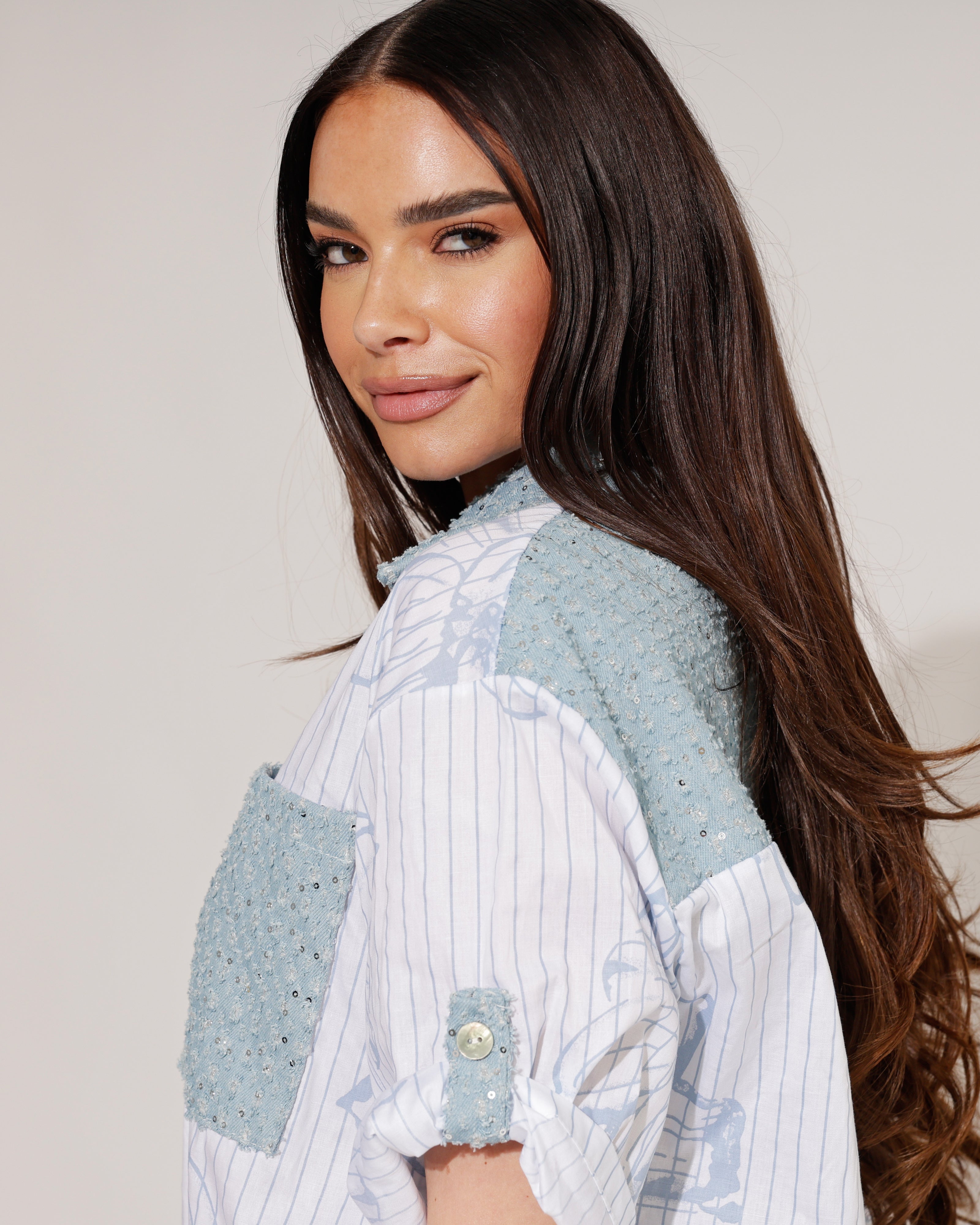 Blouse met denim details Liva Wit