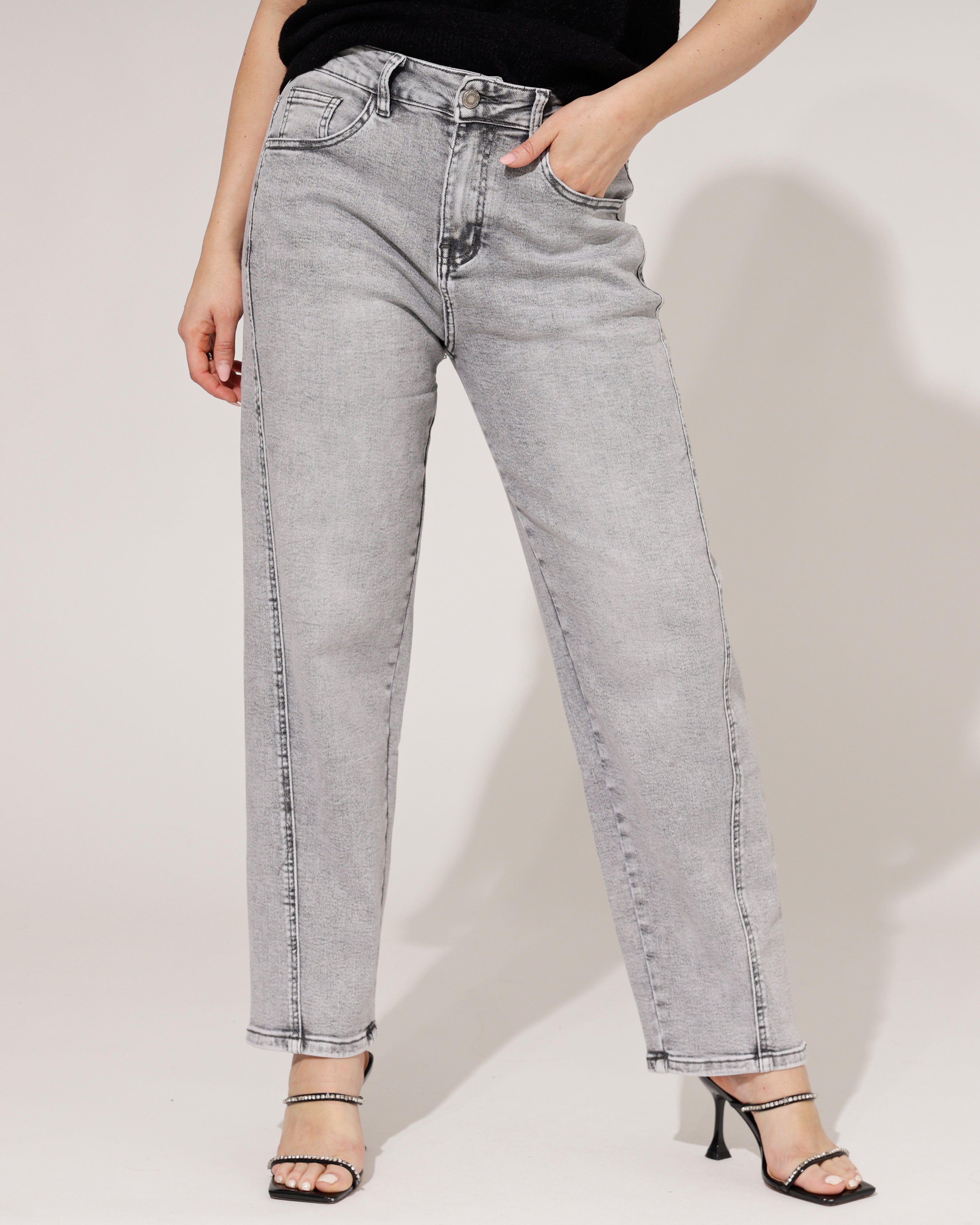 Hello Miss | Barrel jeans Lieq-5 Grijs