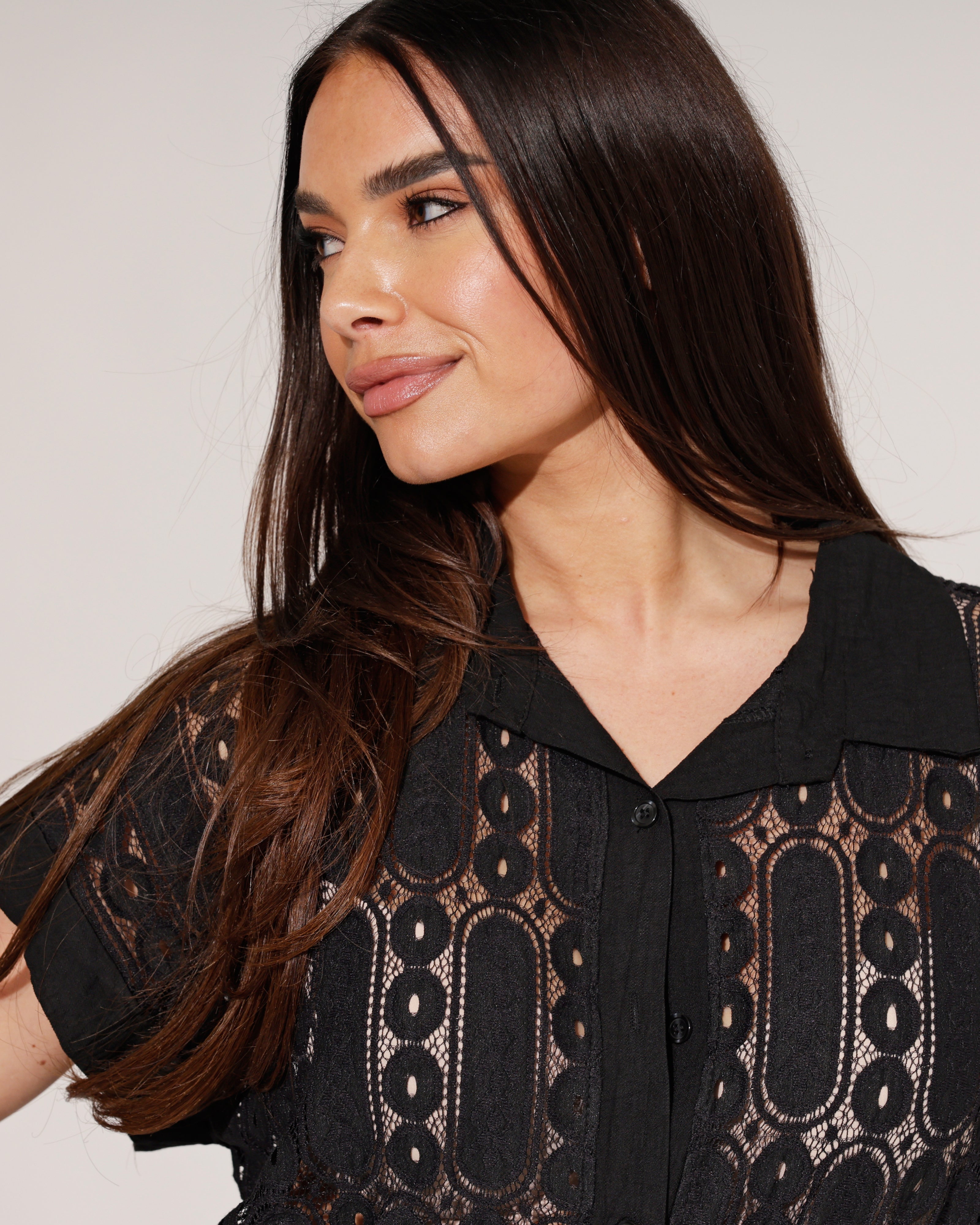 Blouse broderie Nova Zwart