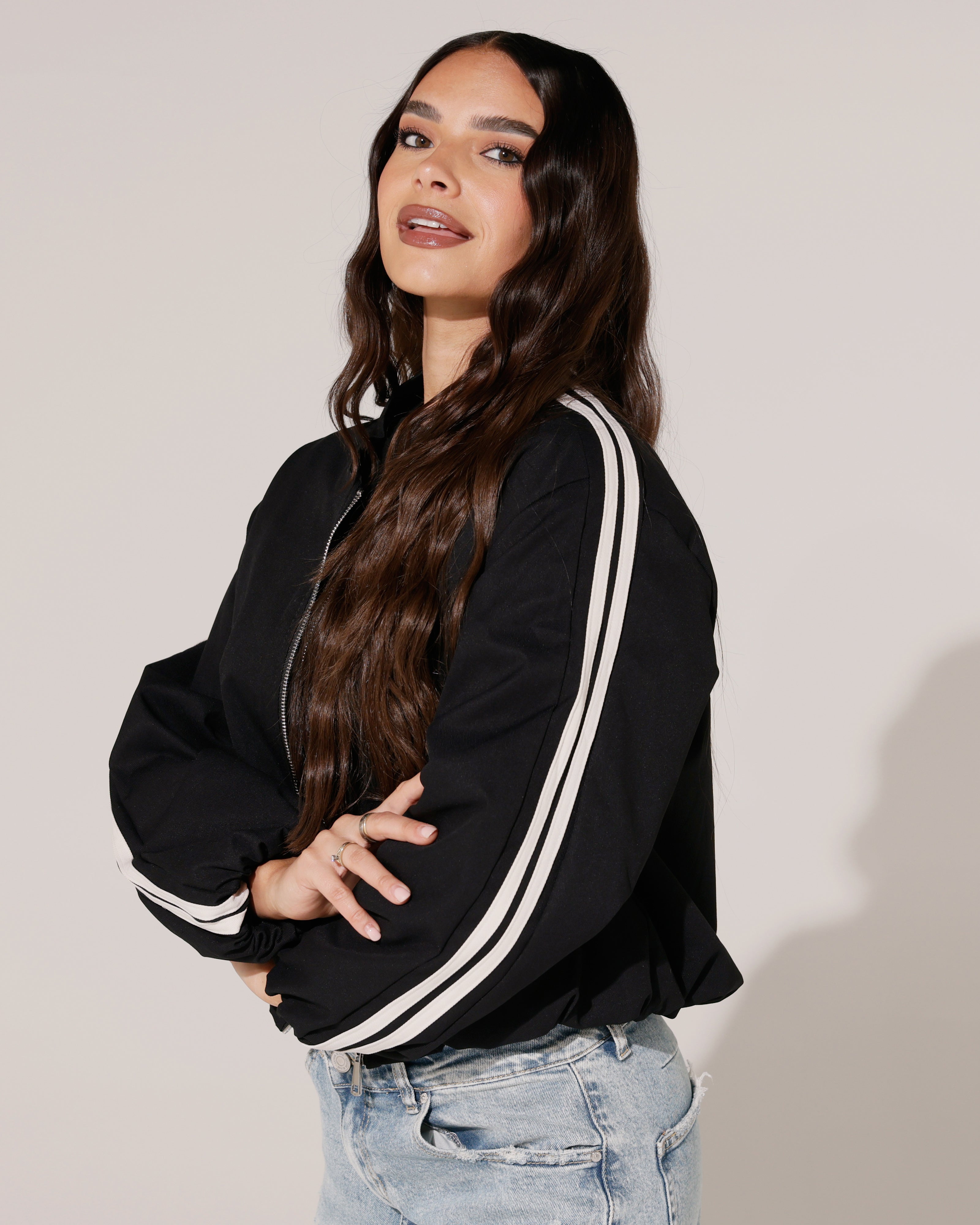 Bomberjacket met strepen Kylie Zwart