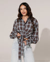 Geruite blouse met strik en strass Frenn Donkerbruin/ Lichtblauw