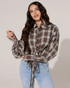 Geruite blouse met strik en strass Frenn Bruin