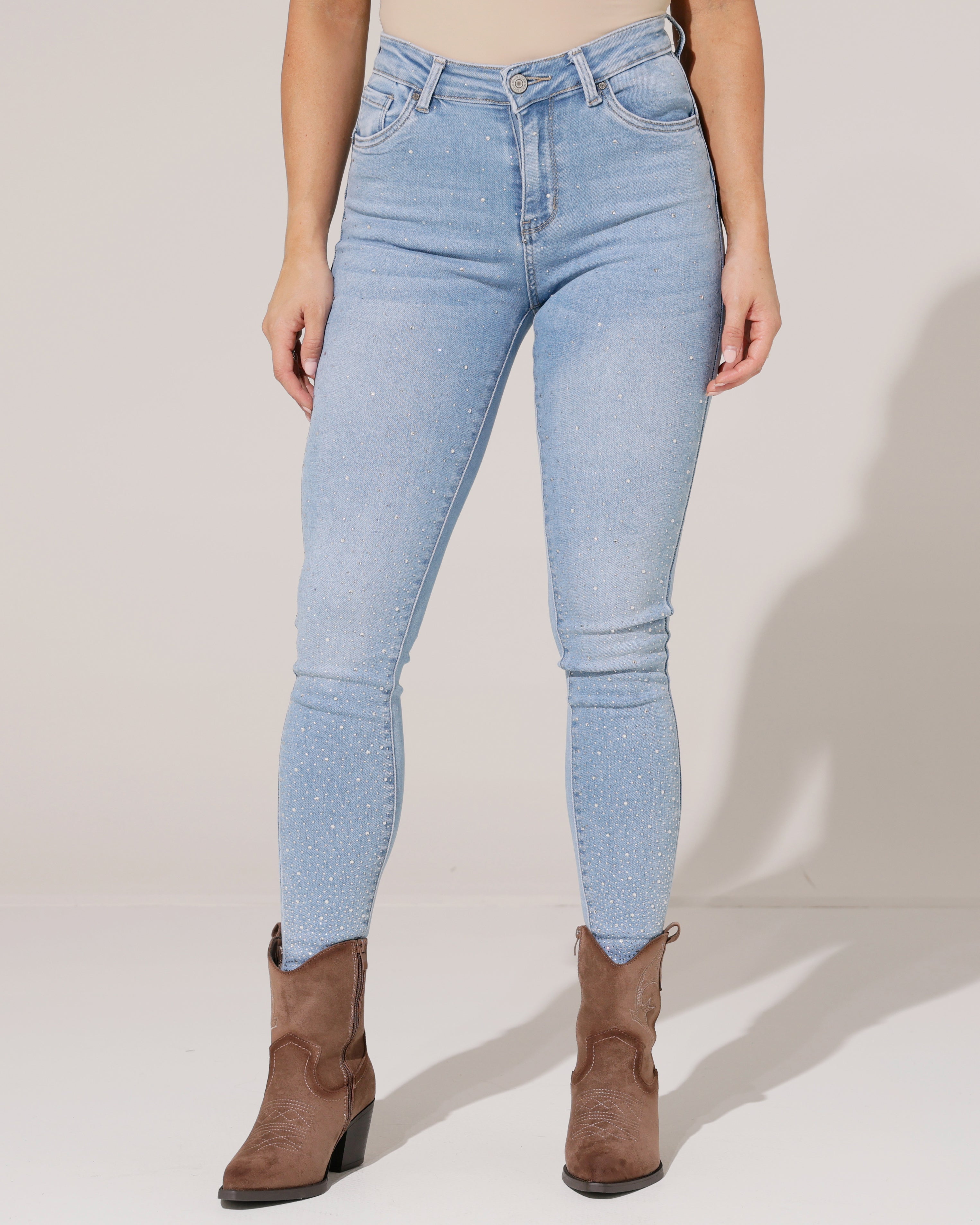 Redseventy | Skinny jeans met strass Silvy-16 Lichtblauw
