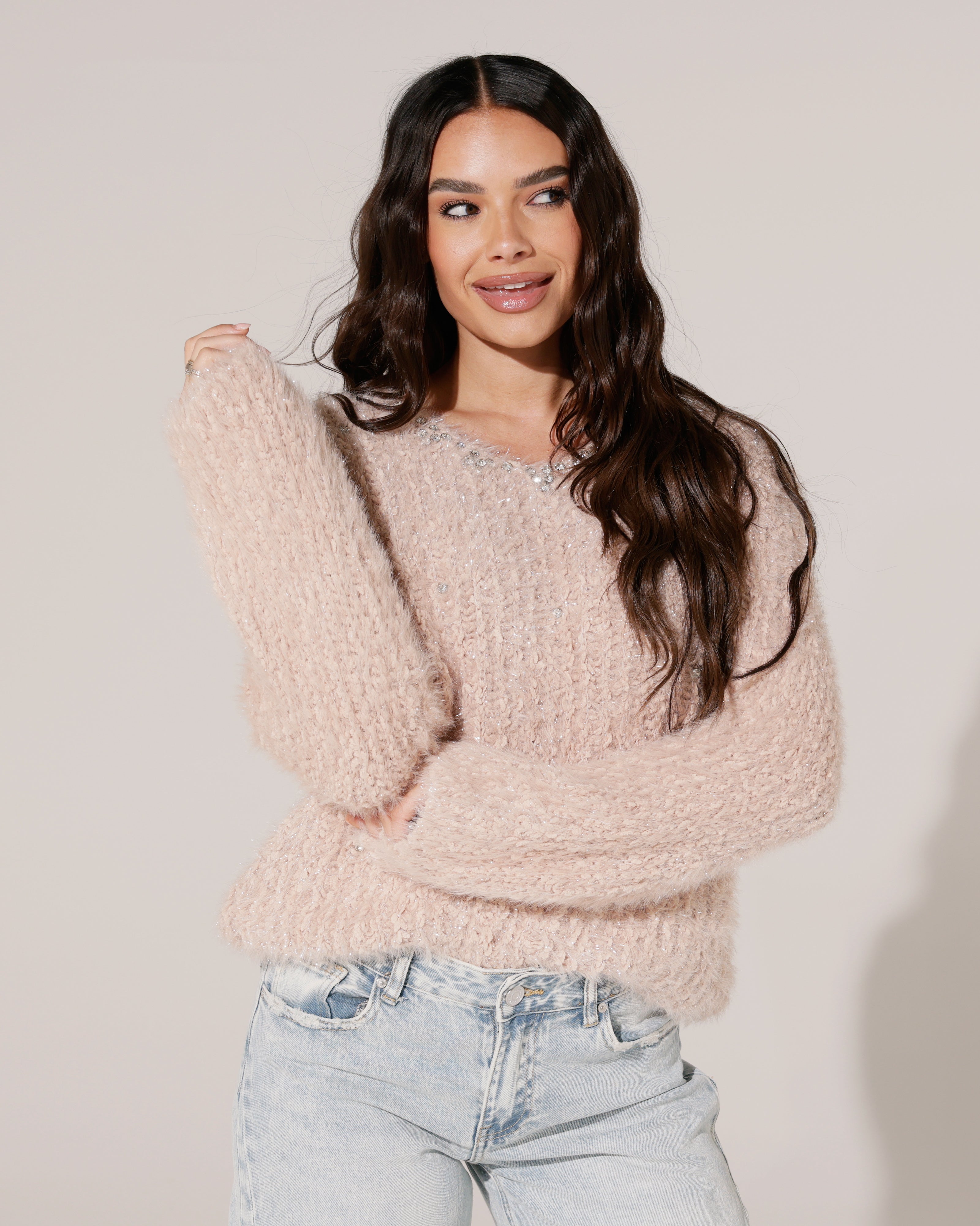 Teddy trui met glitters Lina Zalm