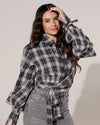 Geruite blouse met strik en strass Frenn Zwart