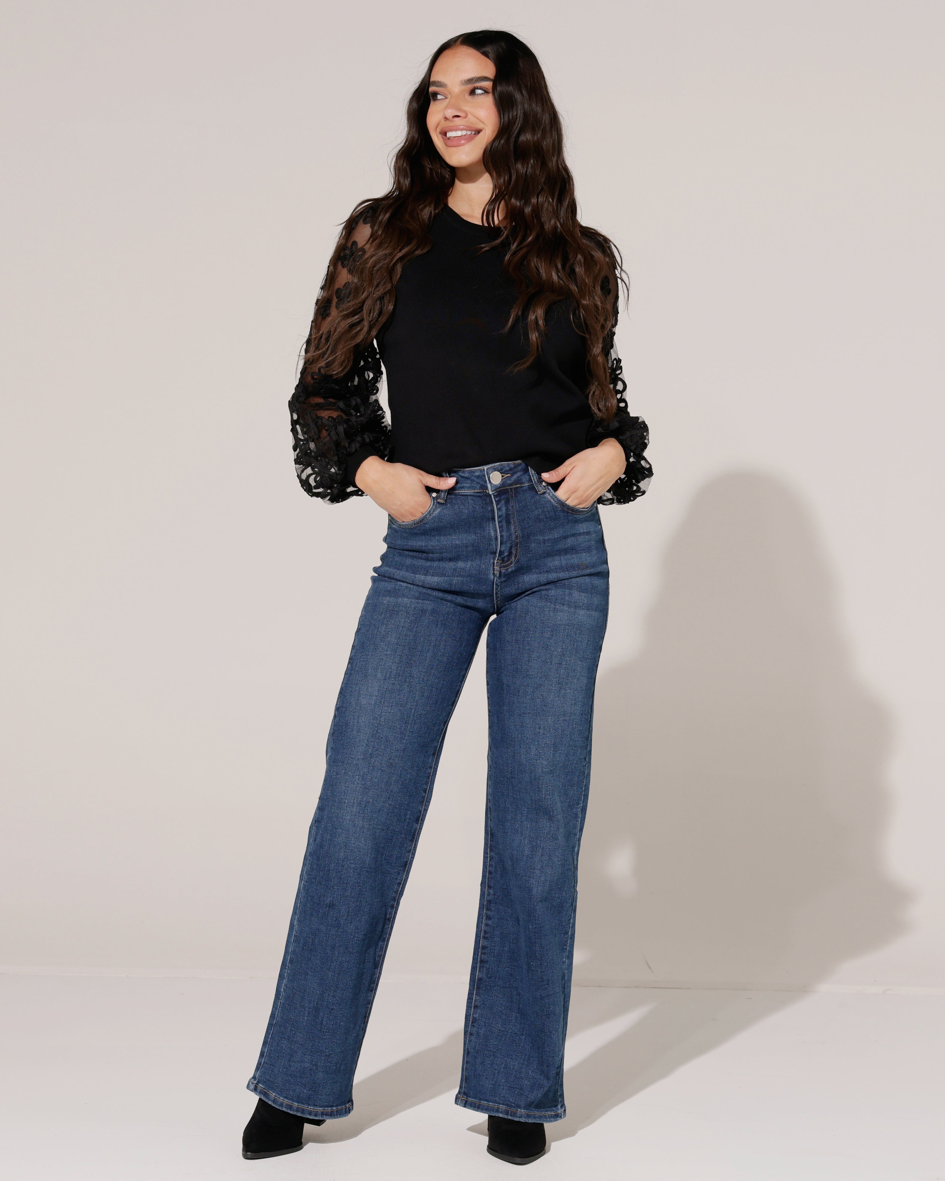 Goodies | Wide leg jeans Janneke Donkerblauw