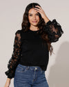 Top met voile mouwen met bloemen Lou Zwart