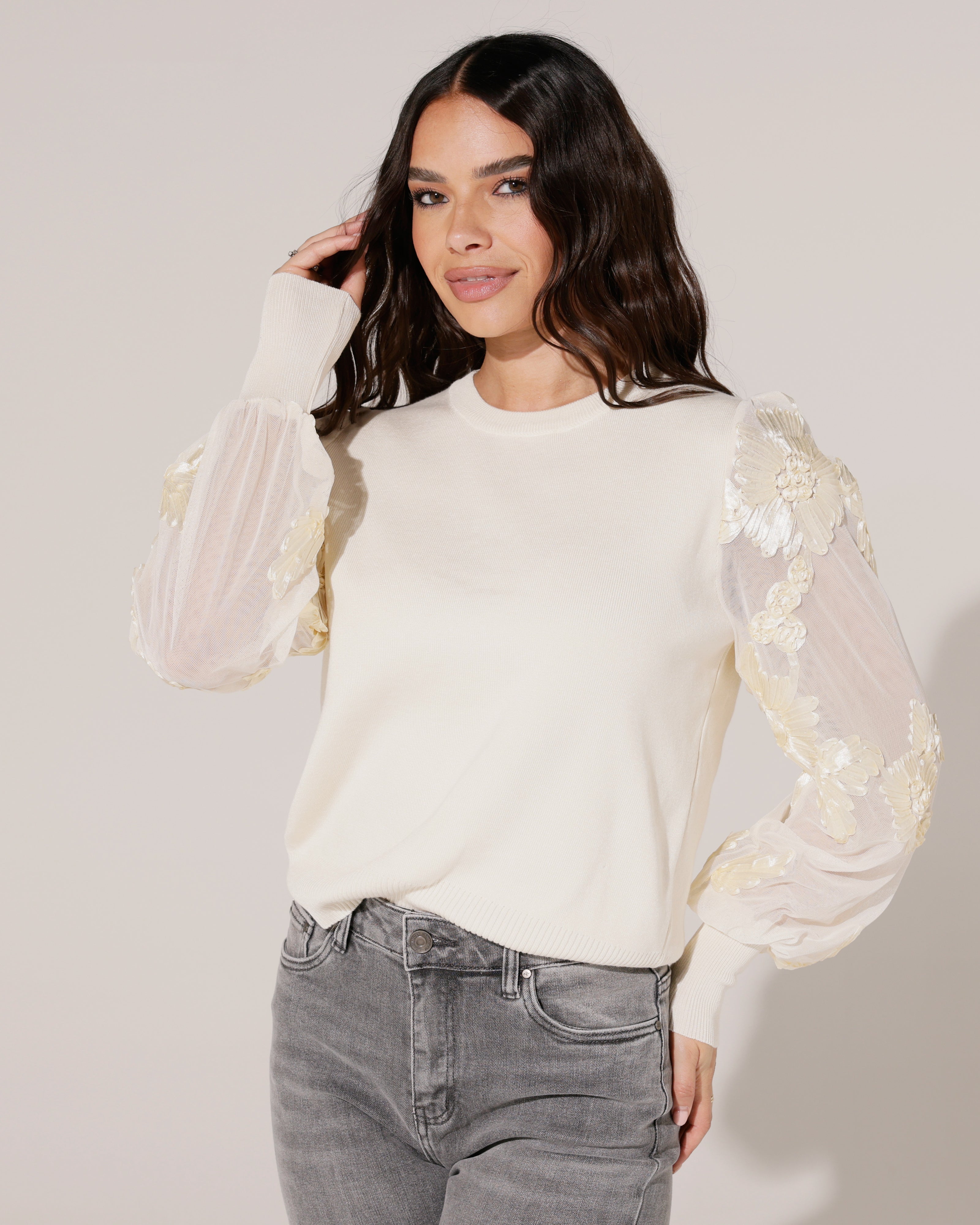 Top met voile mouwen Lela Beige