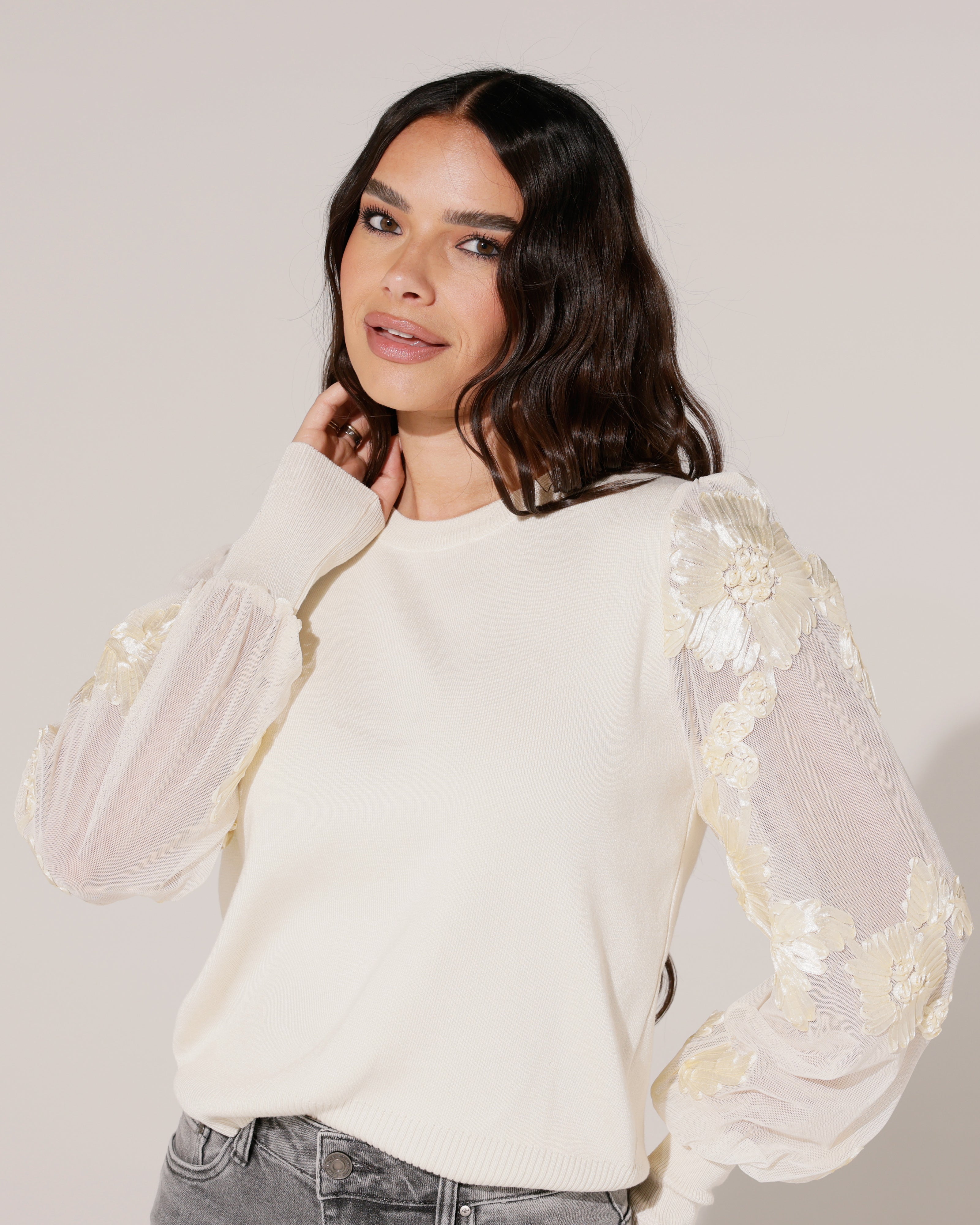 Top met voile mouwen Lela Beige