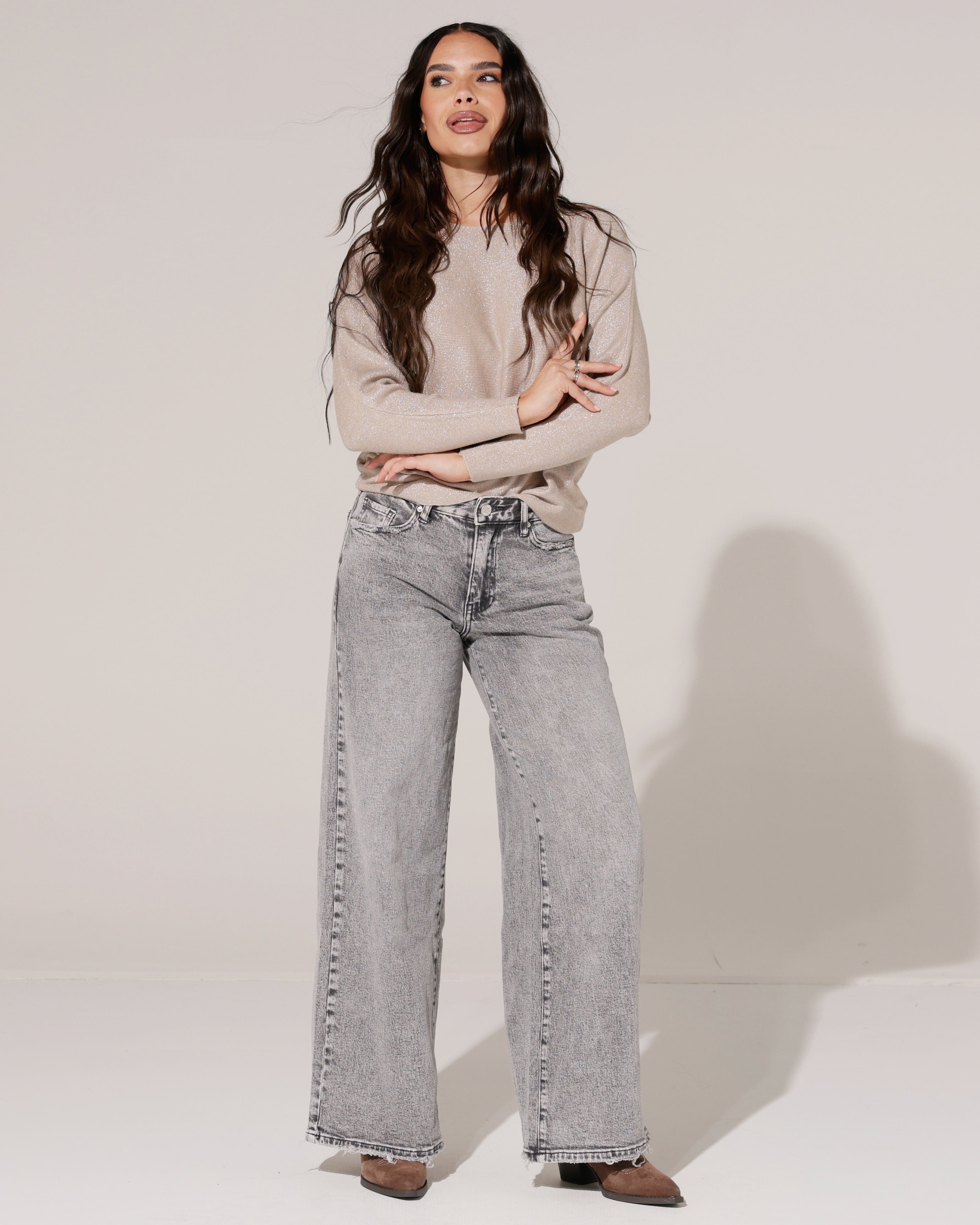 Queen Hearts | Wide leg jeans, Mid waist Vicky-4 Grijs