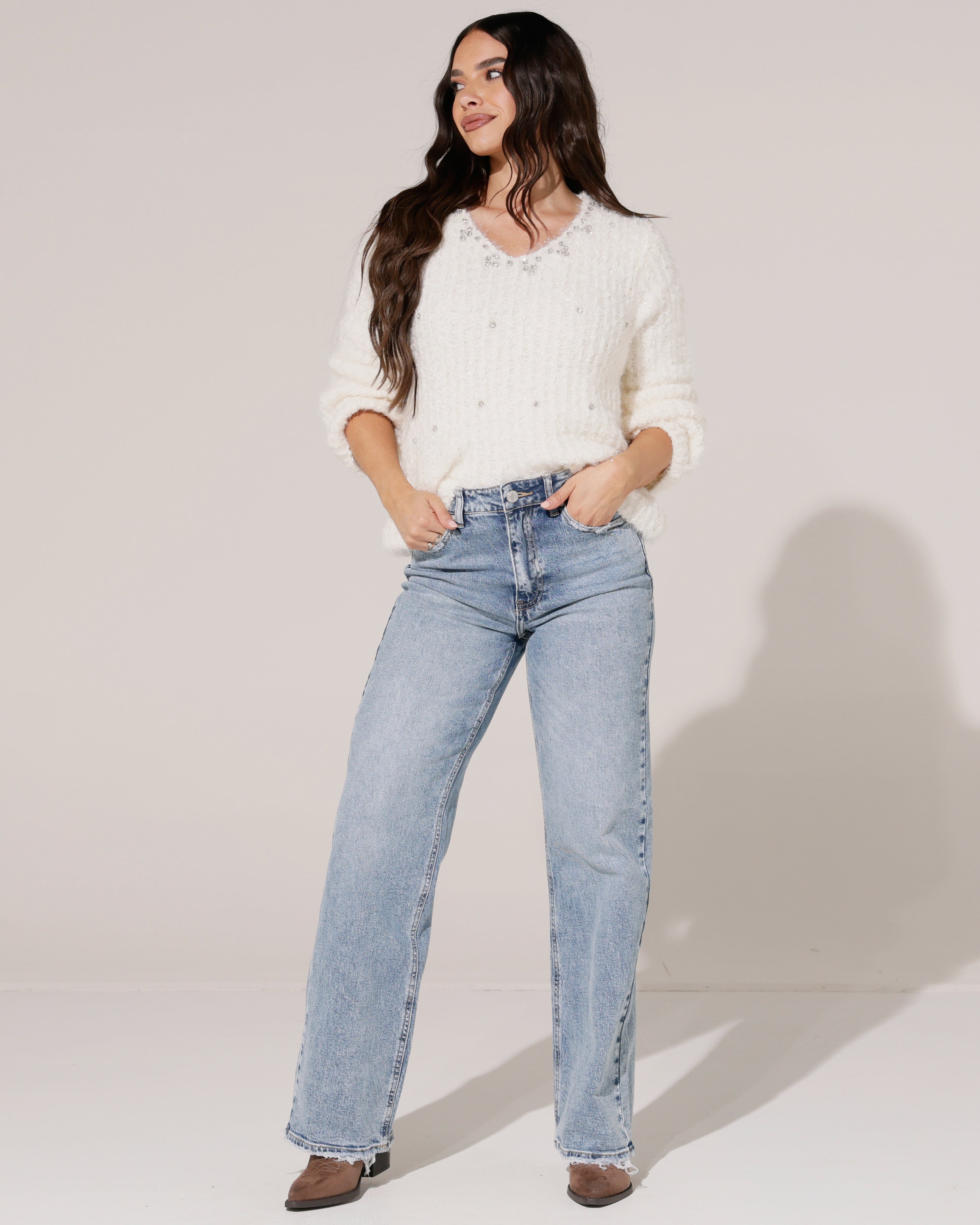 Queen Hearts | Wide leg jeans Pien-3 Blauw