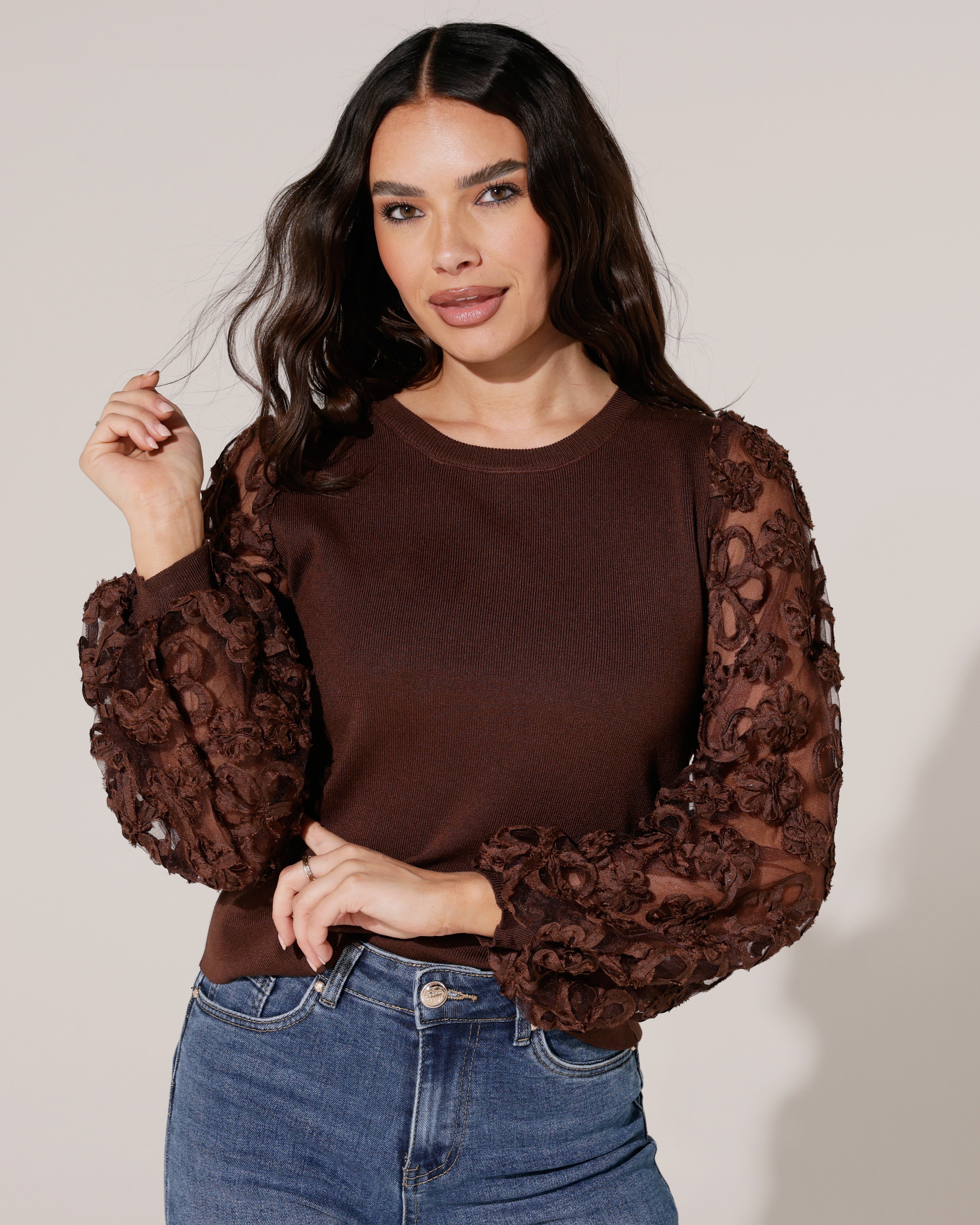 Top met voile mouwen met bloemen Lou Bruin