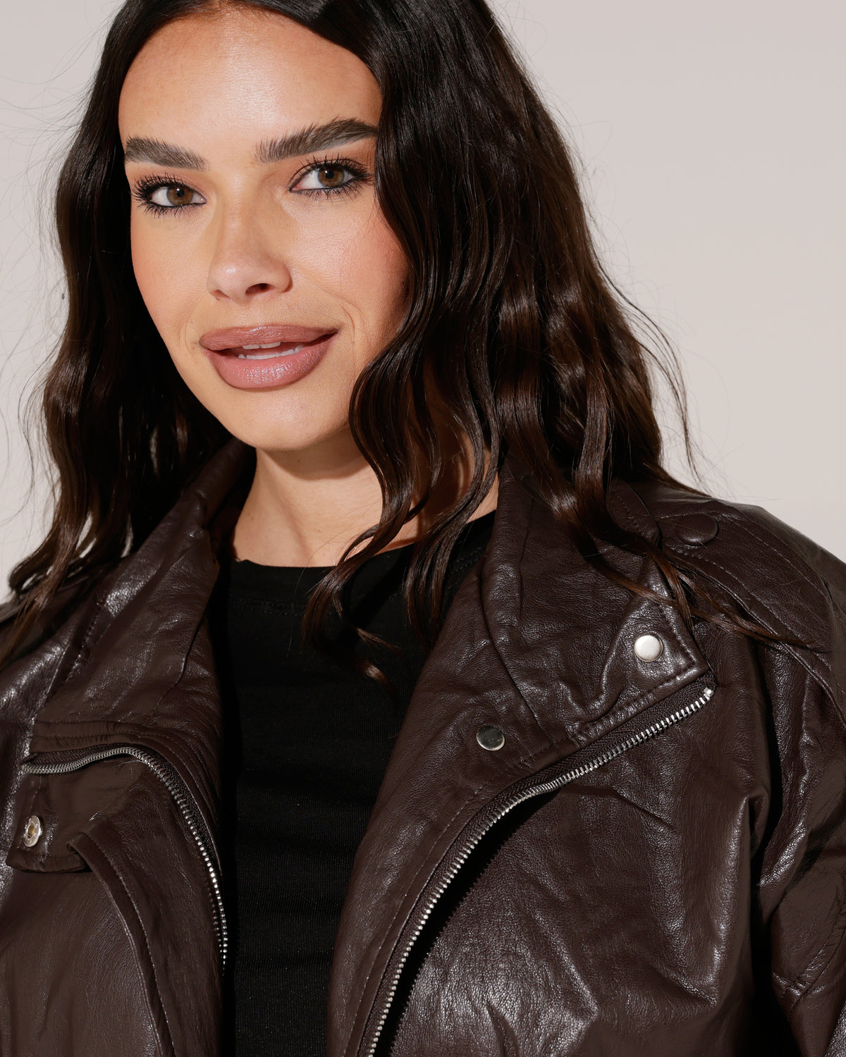Leatherlook bomberjacket Puck Donkerbruin