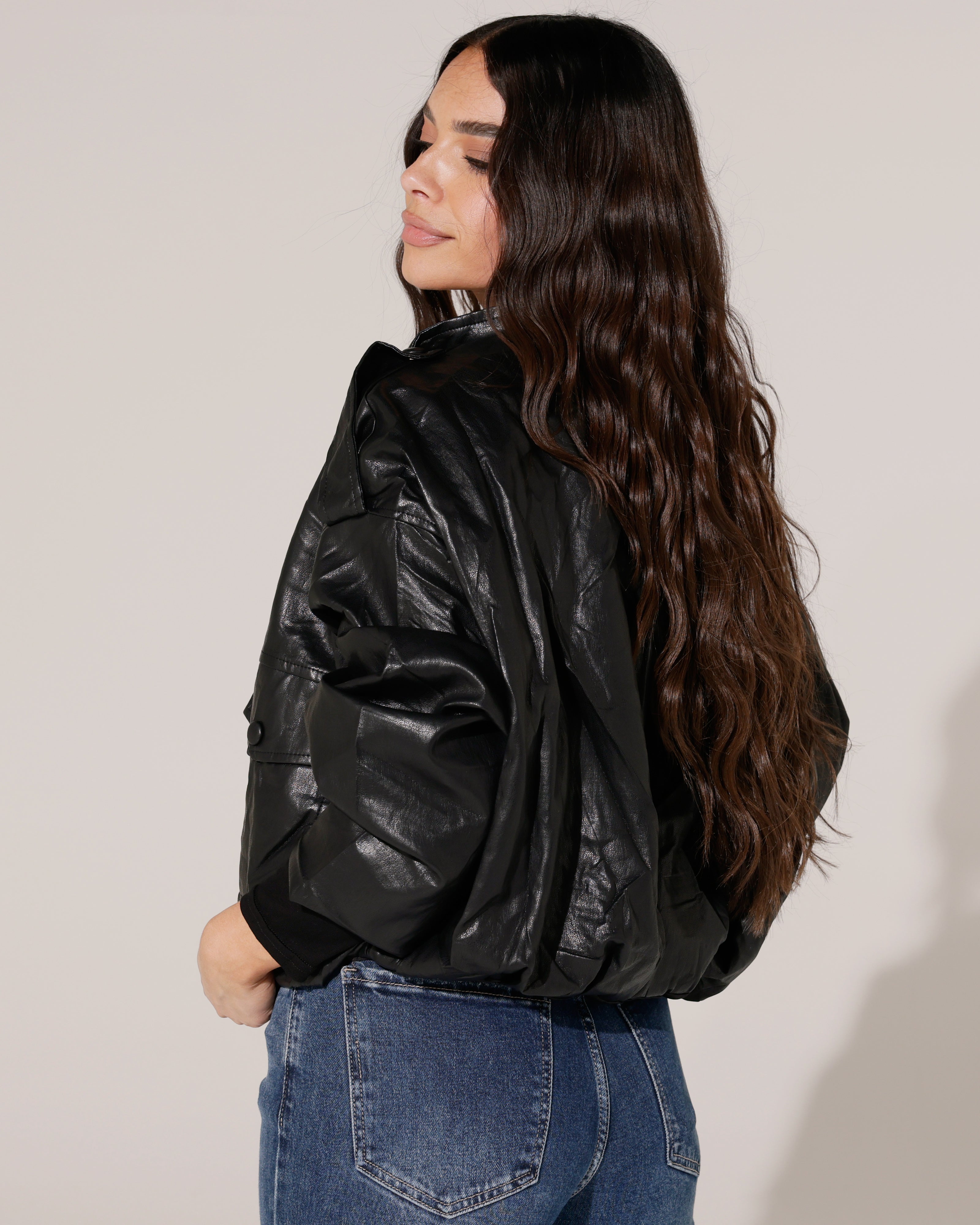 Leatherlook bomberjacket Puck Zwart