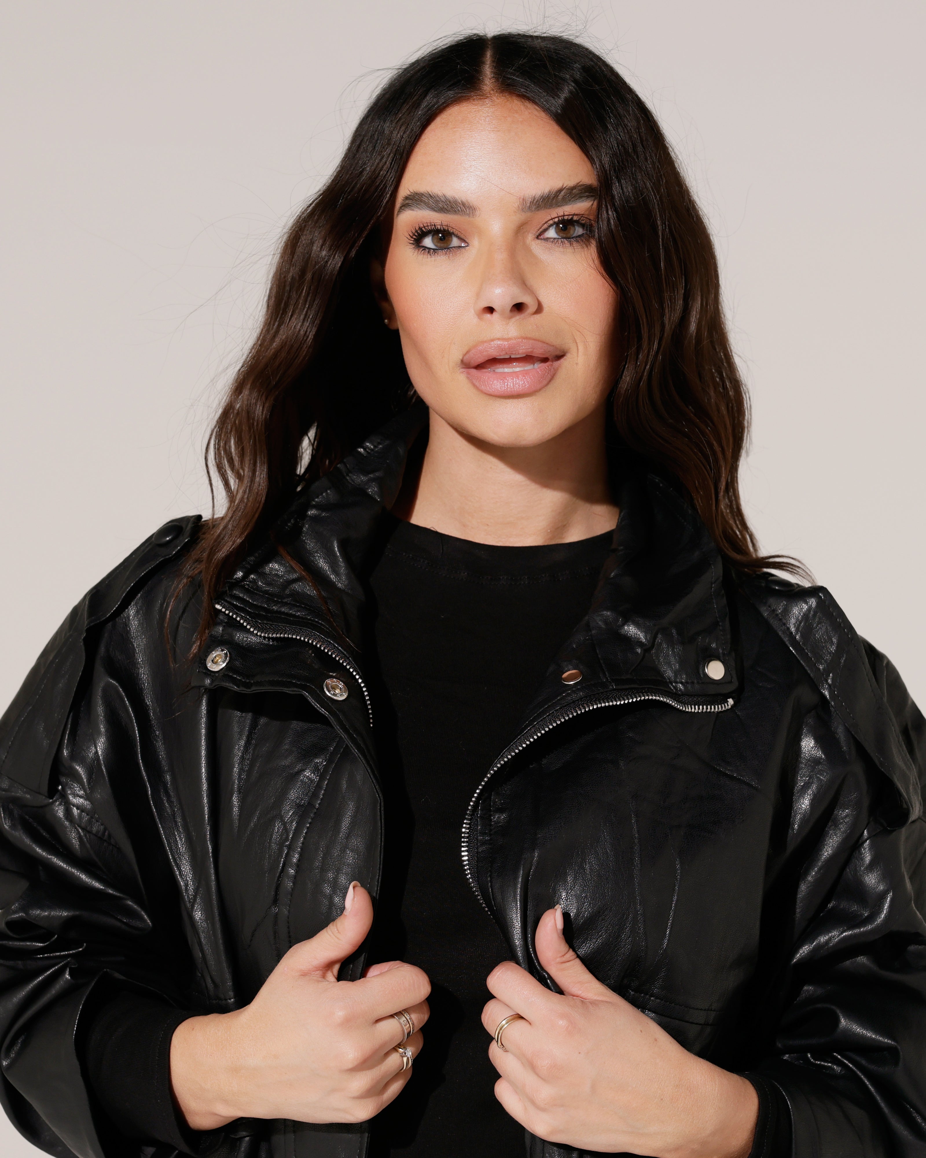 Leatherlook bomberjacket Puck Zwart