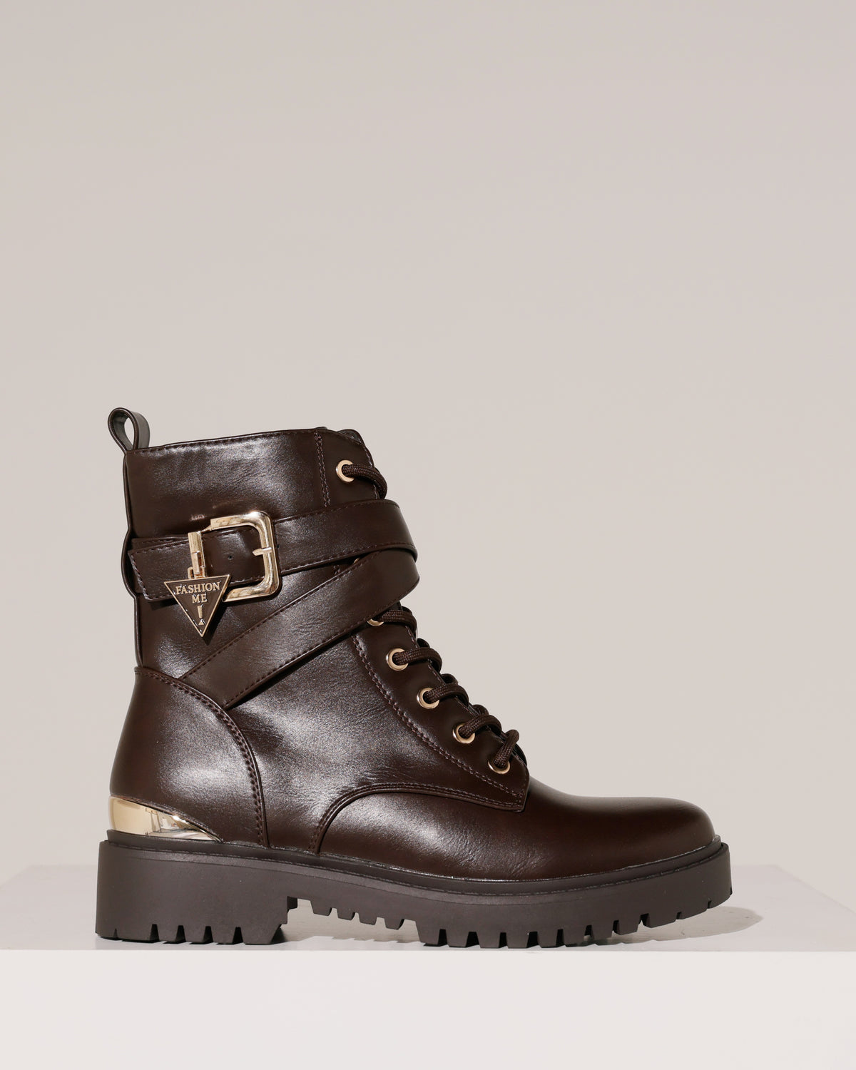 Bikerboot met goudkleurige gesp Lexi Donkerbruin