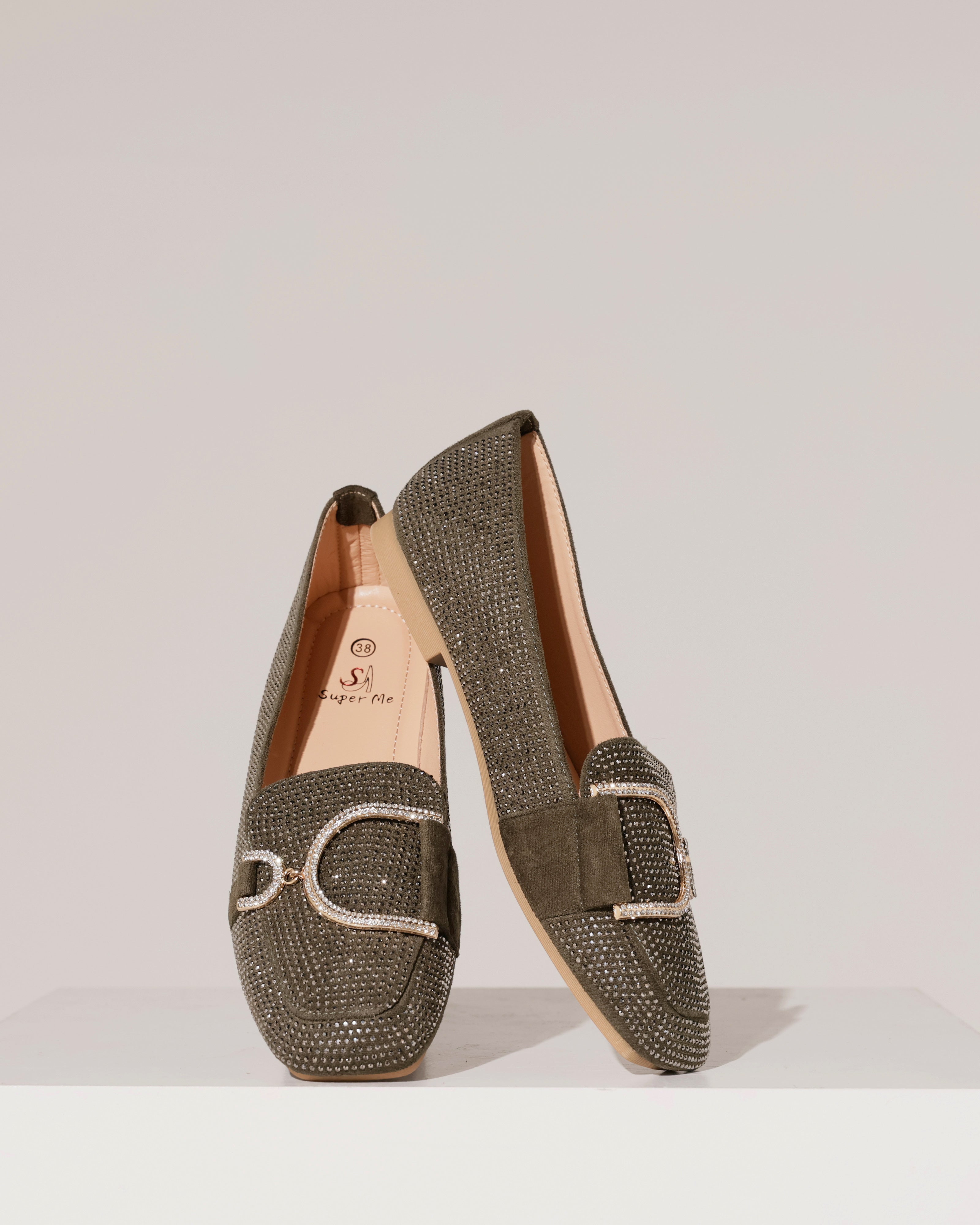Loafer met strass en gesp Lizzy Donkergroen
