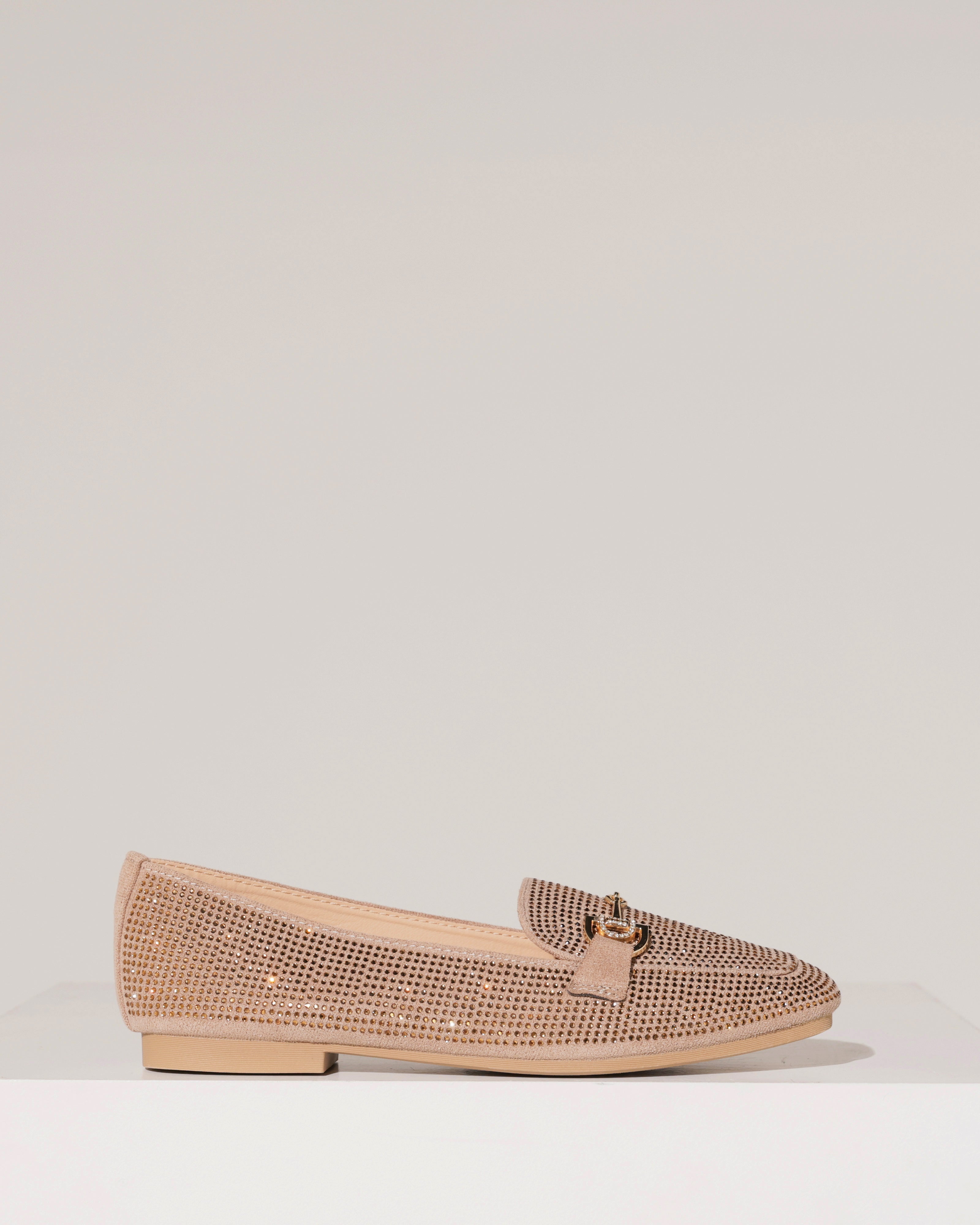 Loafer met strass met goudkleurige gesp Lynn Taupe