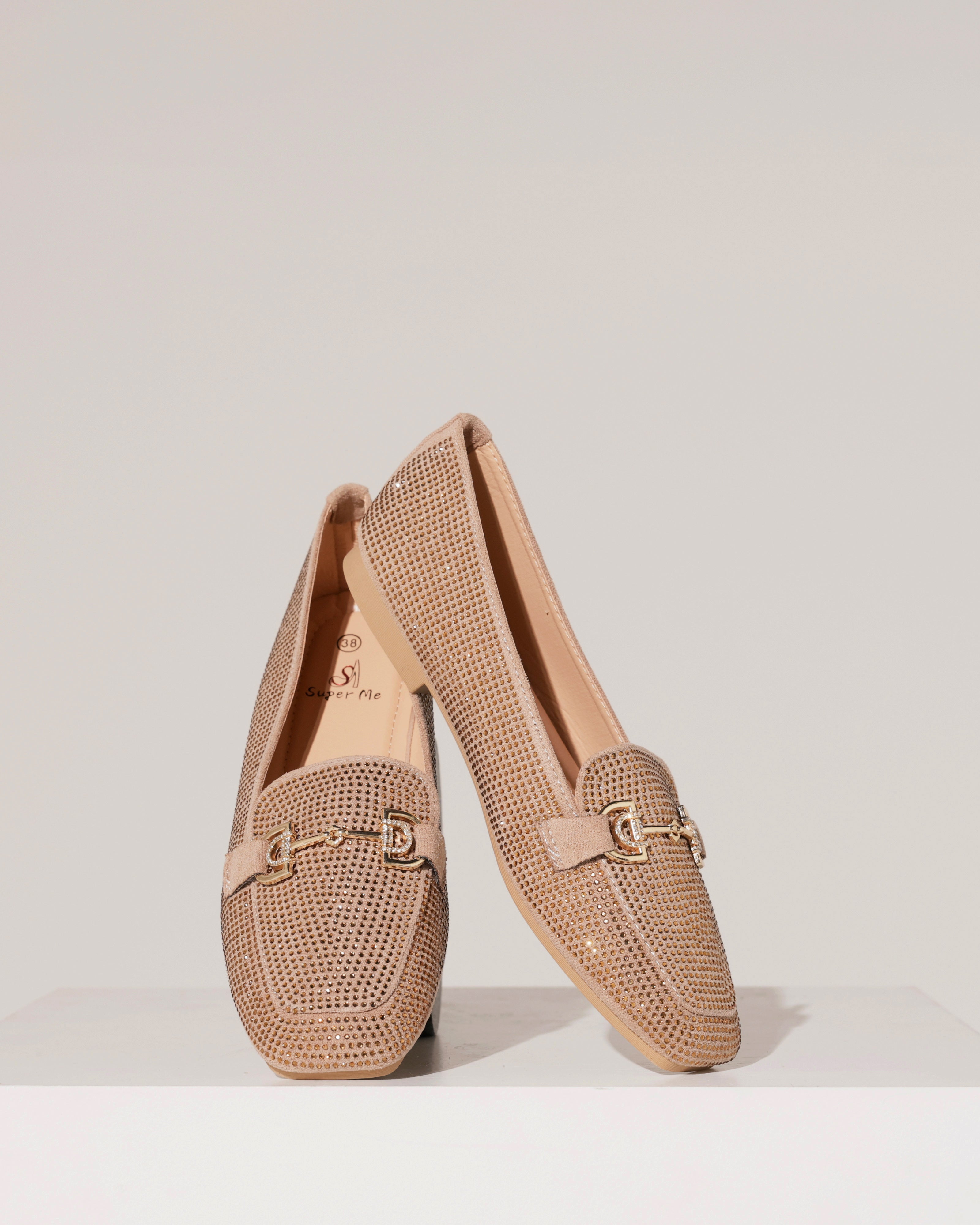 Loafer met strass met goudkleurige gesp Lynn Taupe