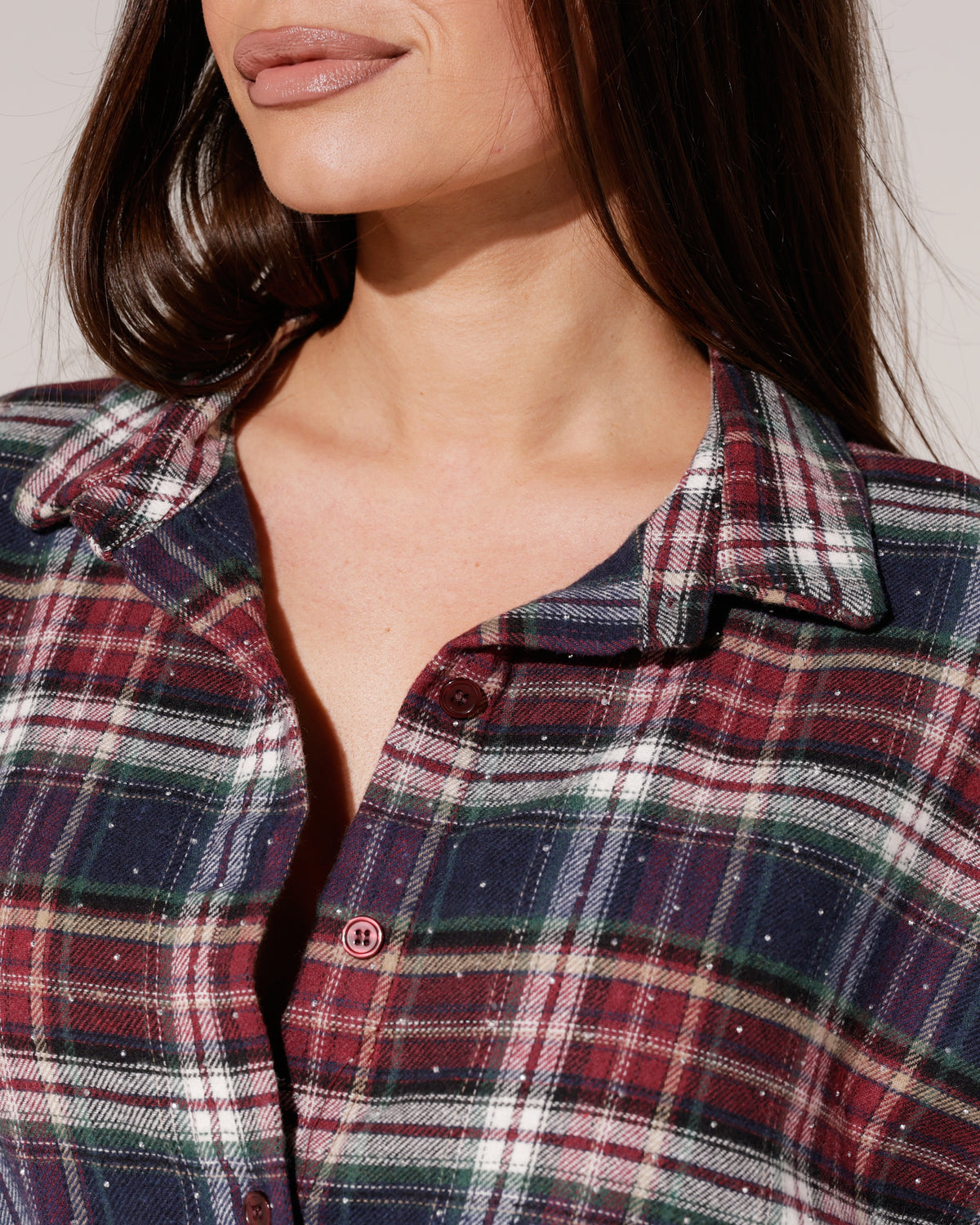 Geruite blouse met strass Debbie Donkerblauw