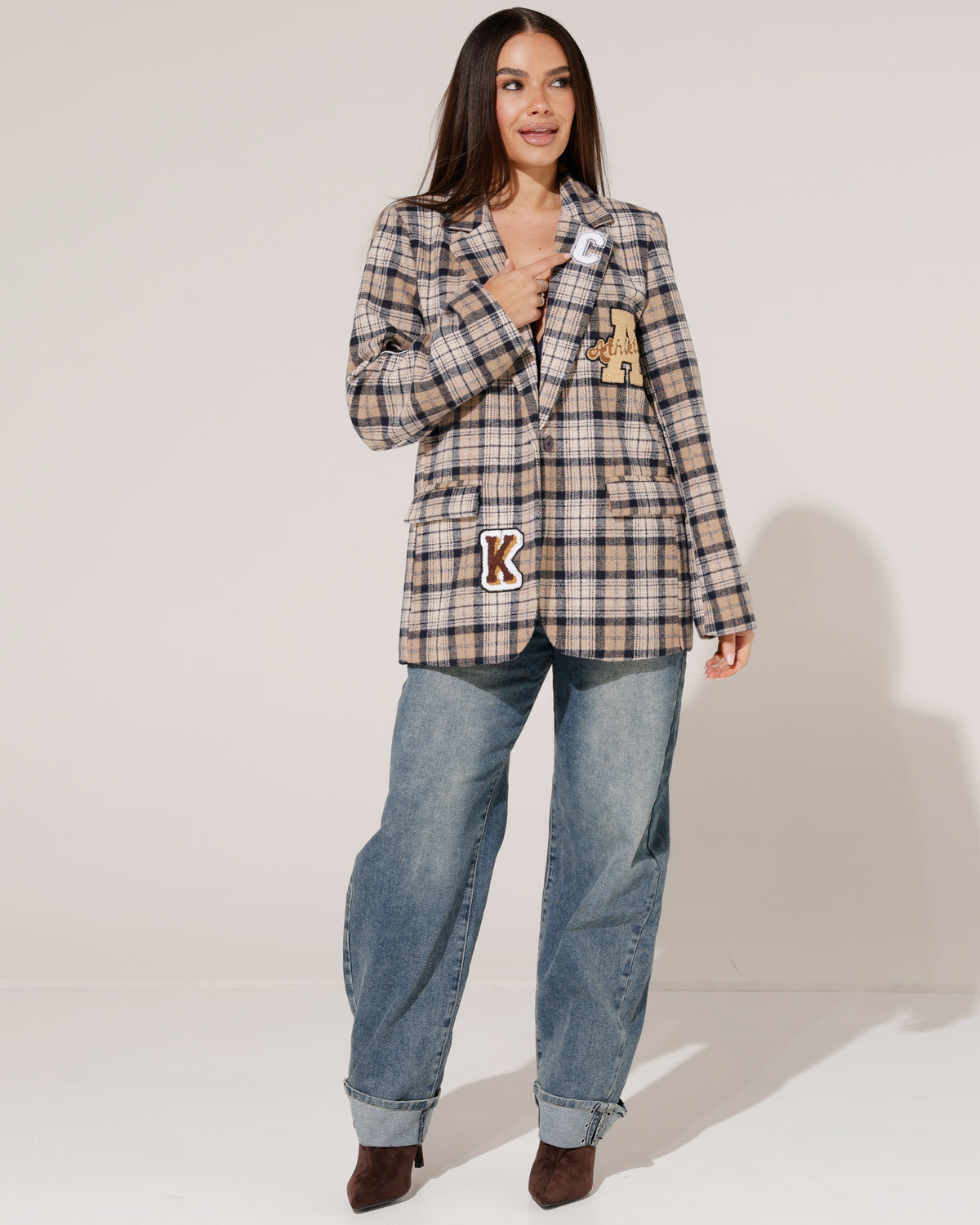 Geruite blazer C Donkerblauw