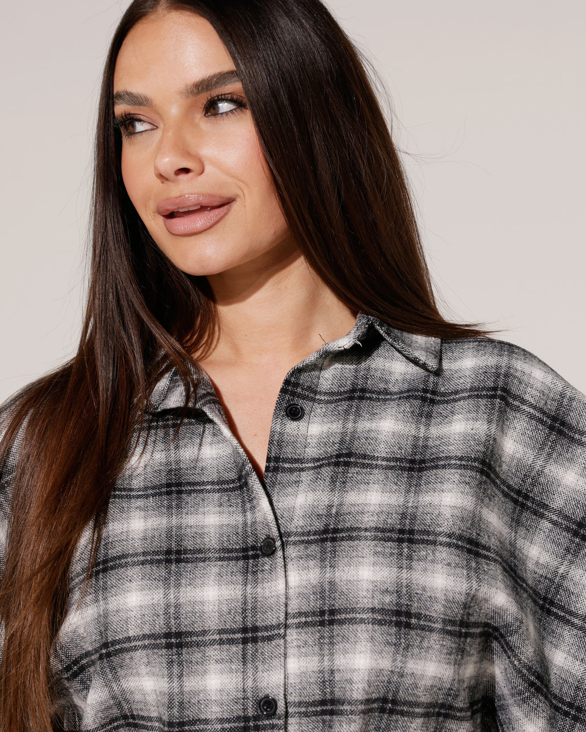 Geruite ballon blouse Nena Zwart