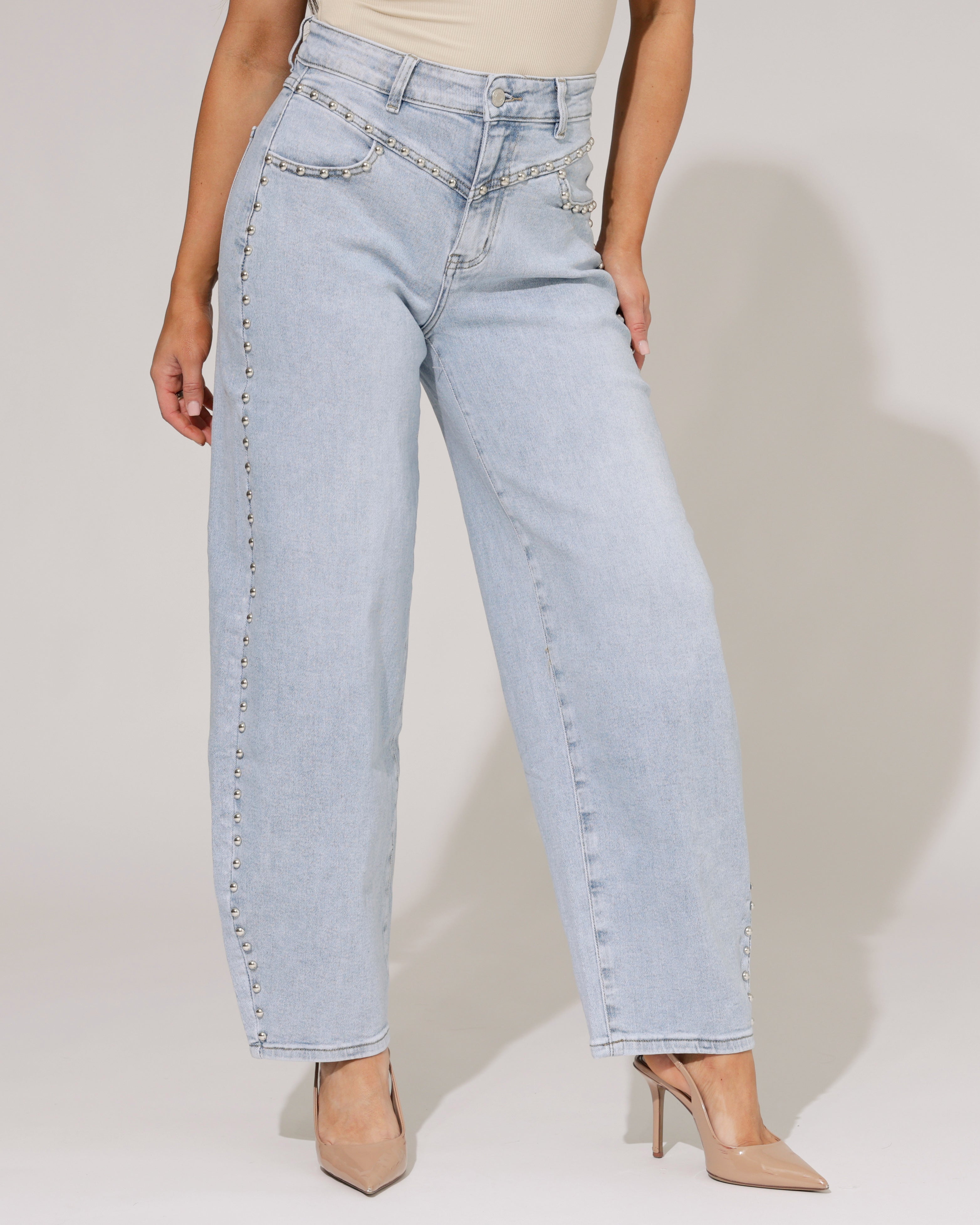 Laulia | Barrel jeans studs Yf Lichtblauw