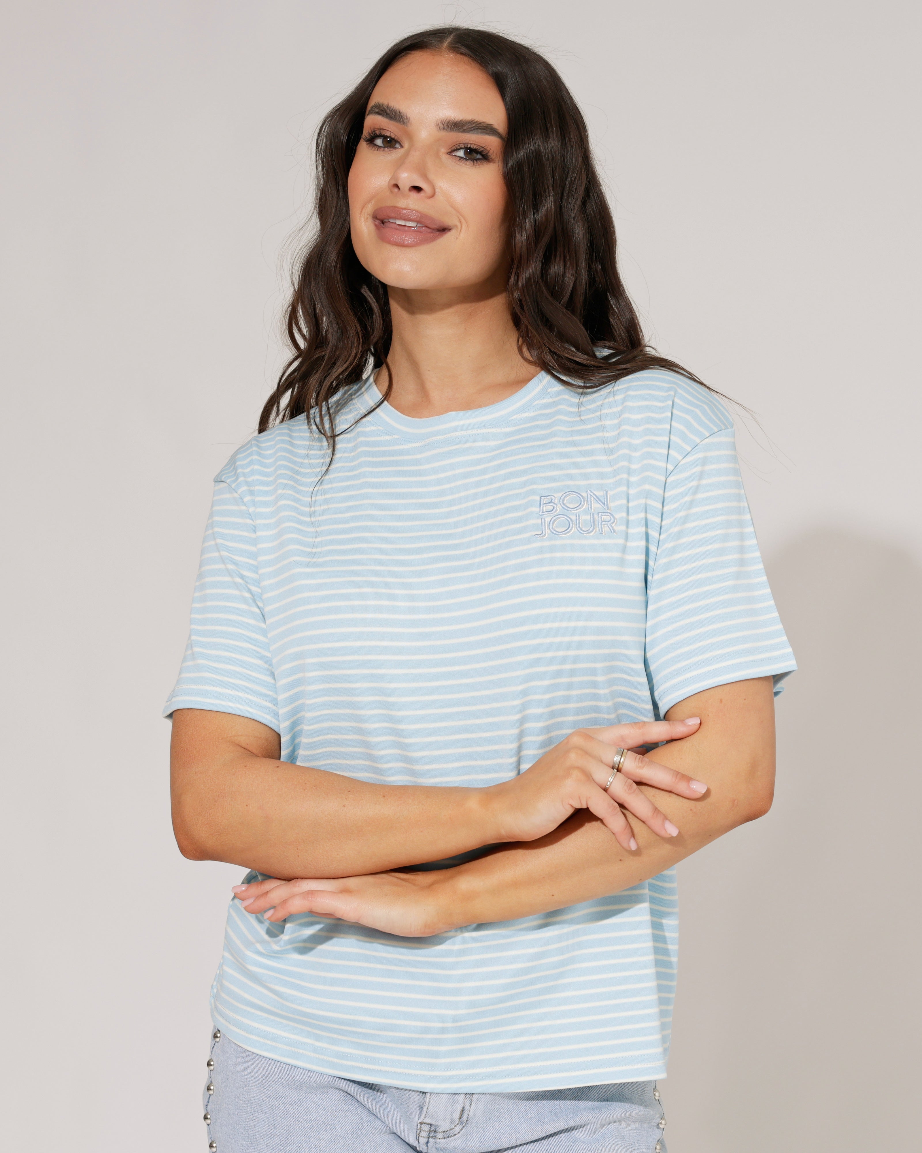 Gestreept T-shirt Bonjour Lichtblauw
