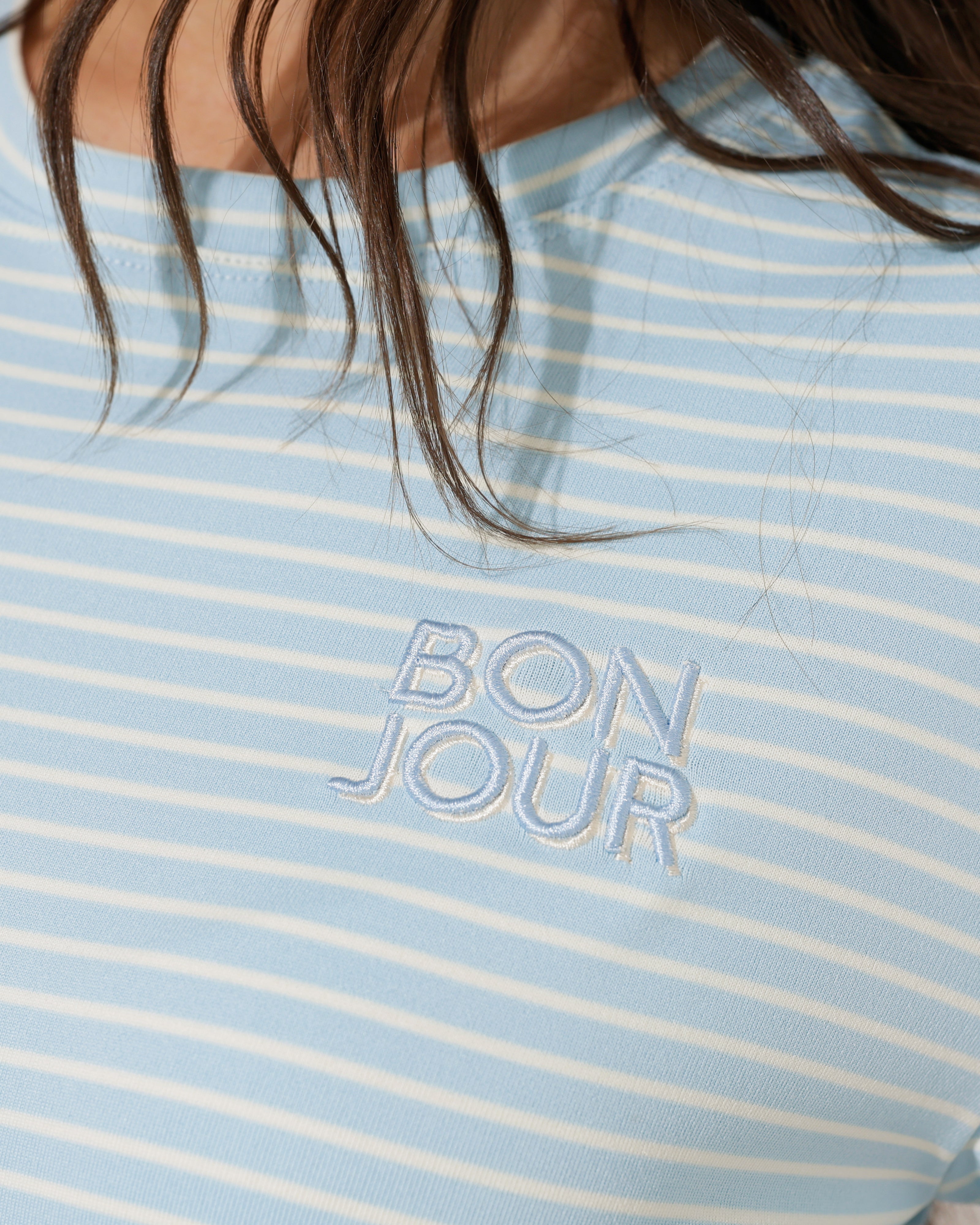 Gestreept T-shirt Bonjour Lichtblauw