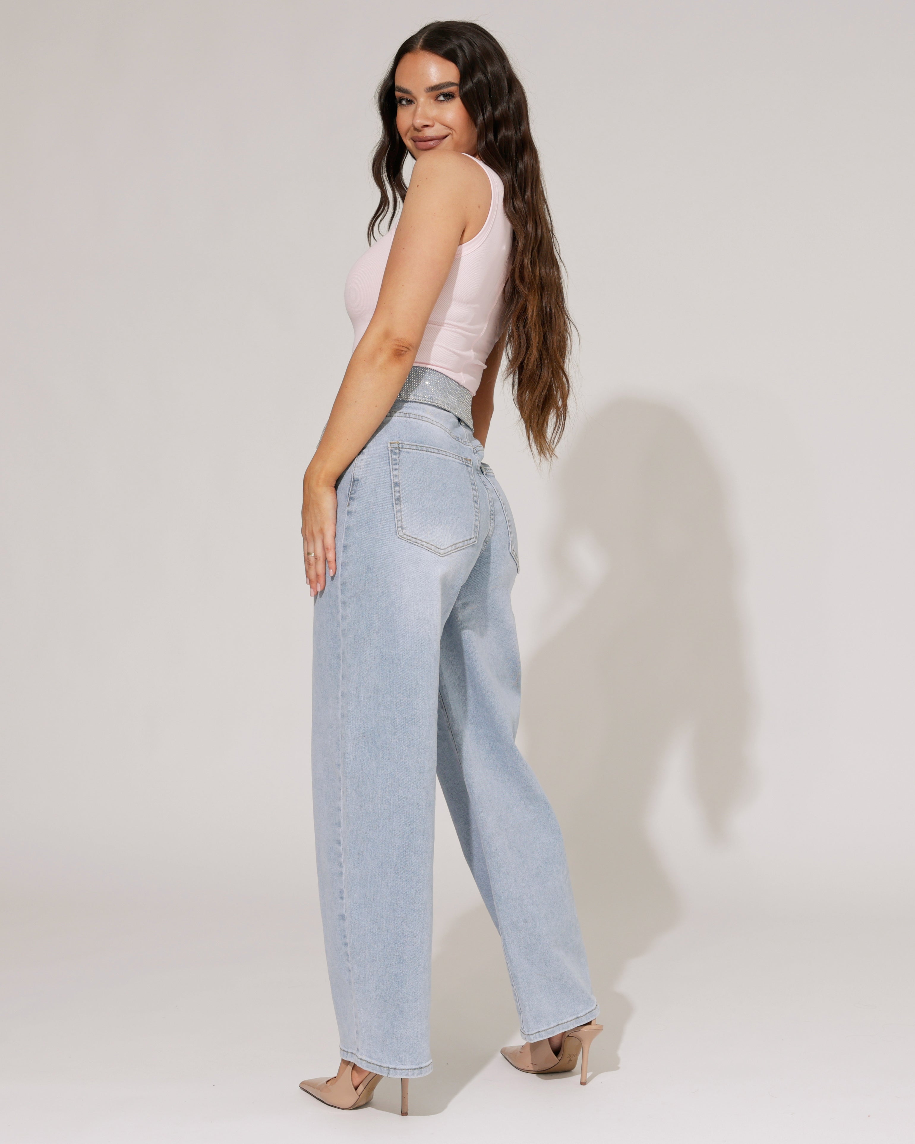 VS Miss | Barrel jeans strass omslag Liv Blauw