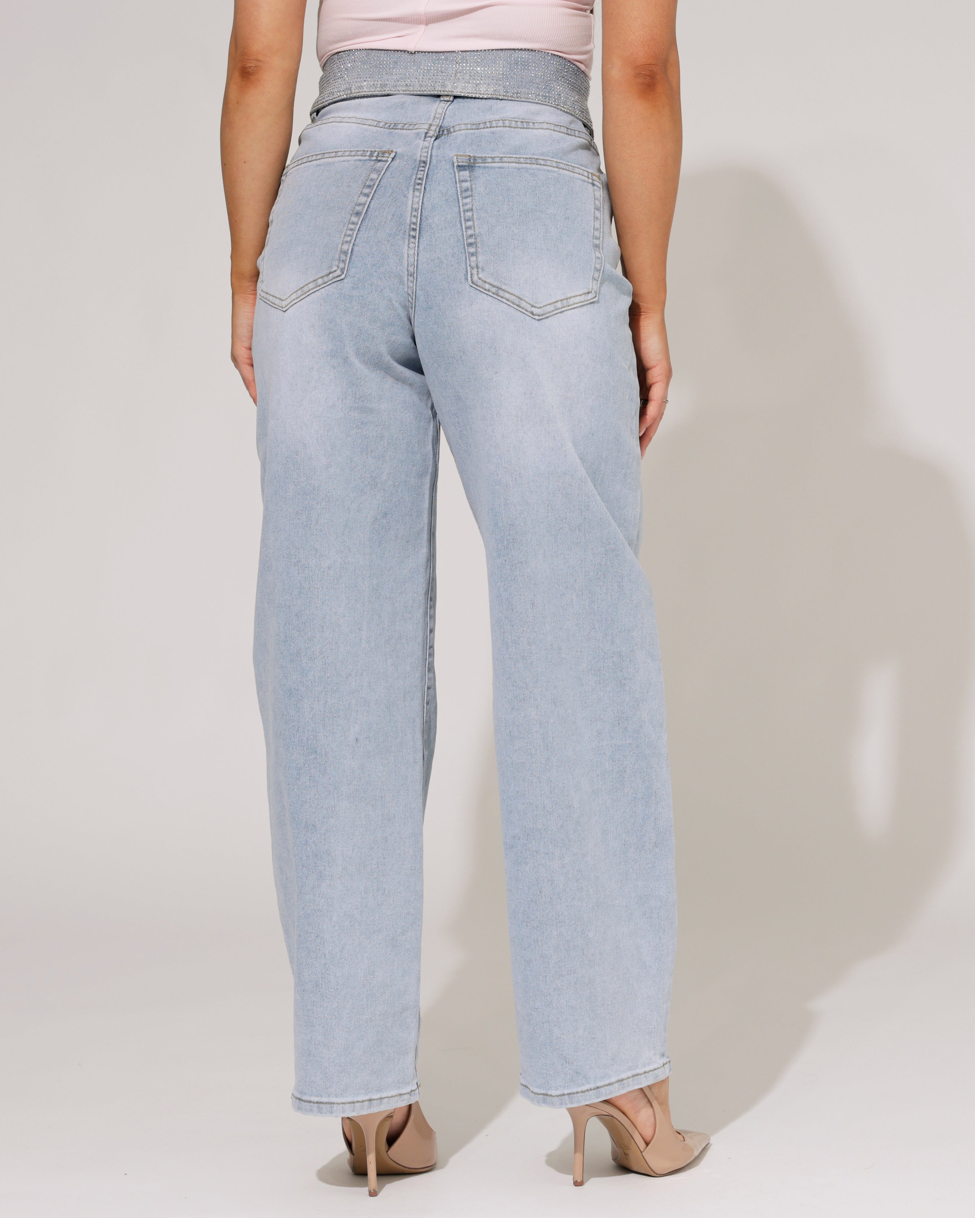 VS Miss | Barrel jeans strass omslag Liv Blauw