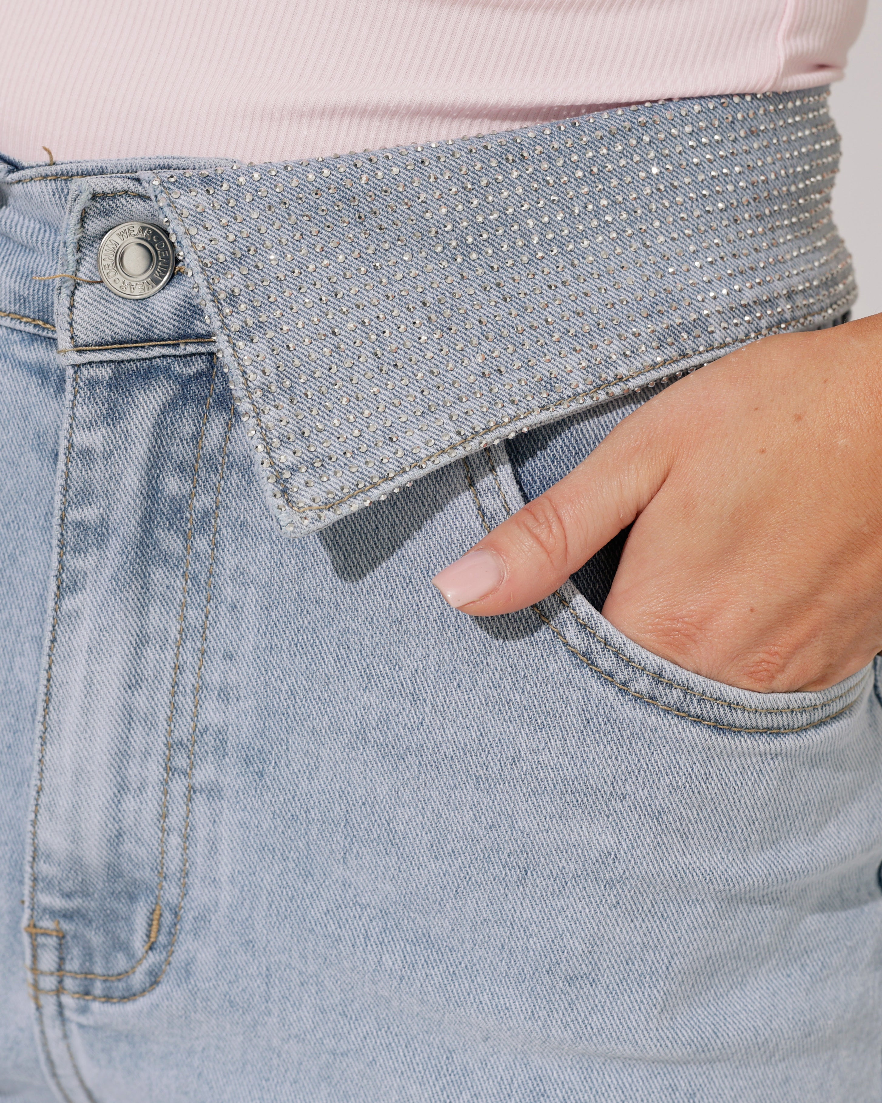 VS Miss | Barrel jeans strass omslag Liv Blauw