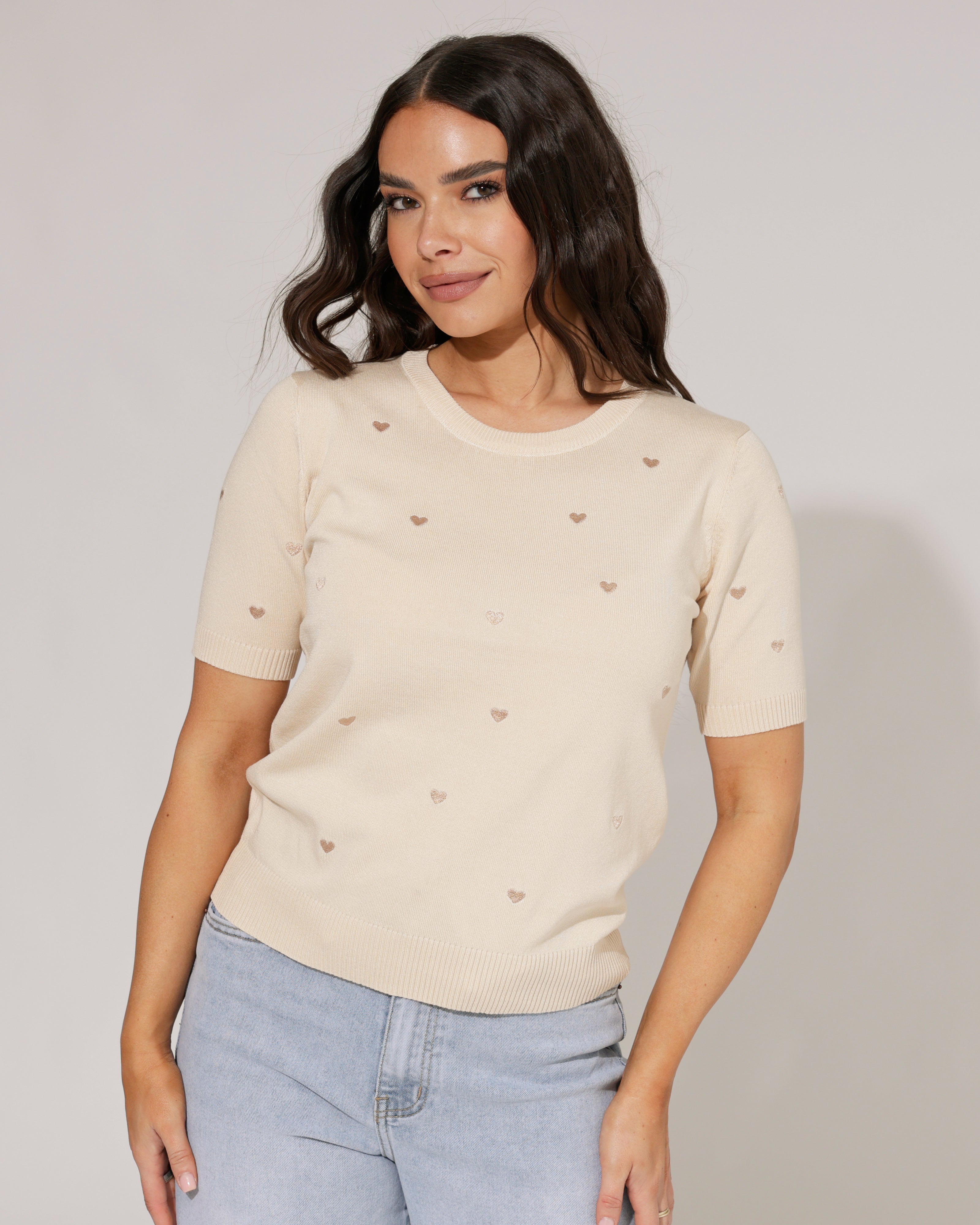 Top met hartjes Mika Beige
