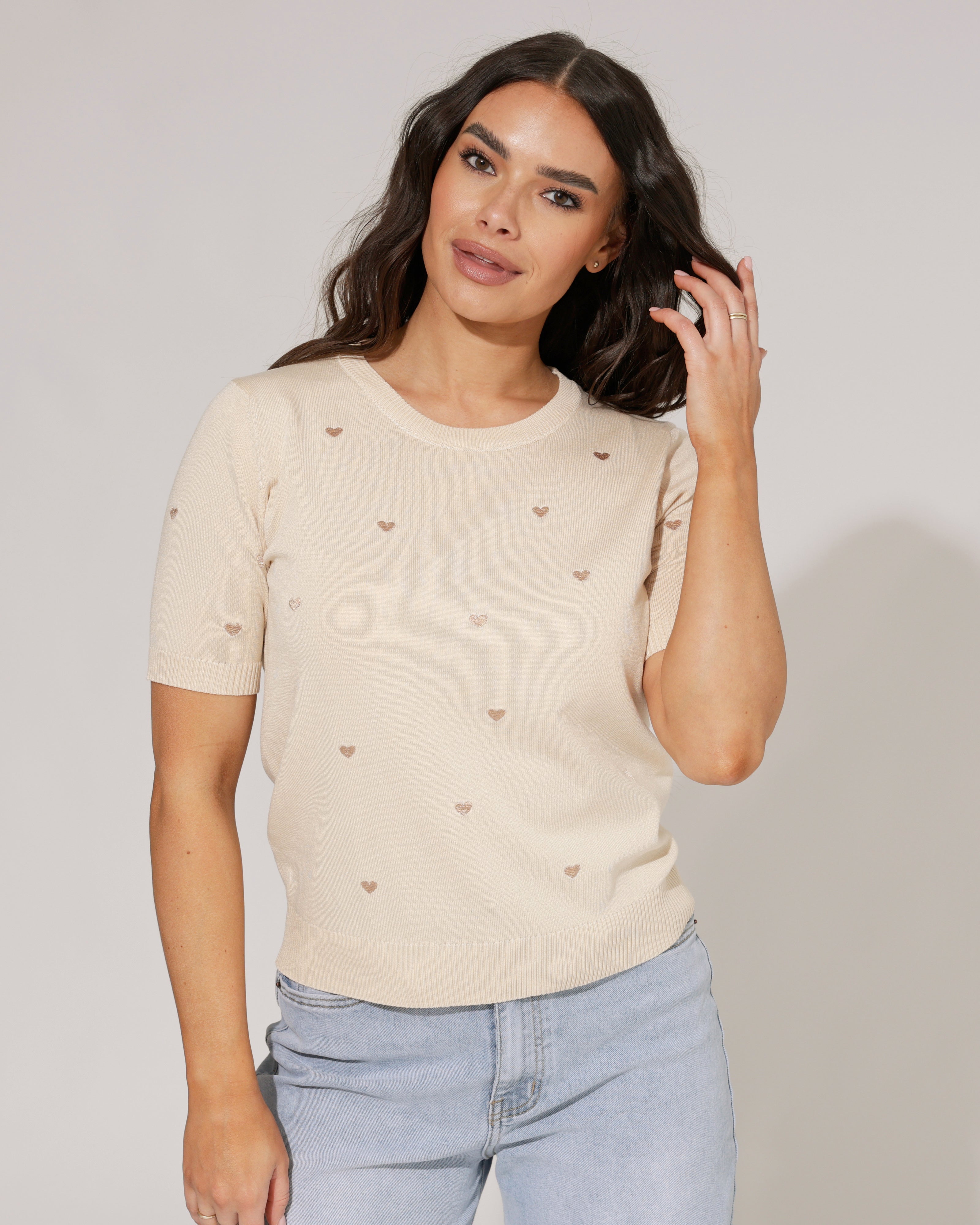 Top met hartjes Mika Beige