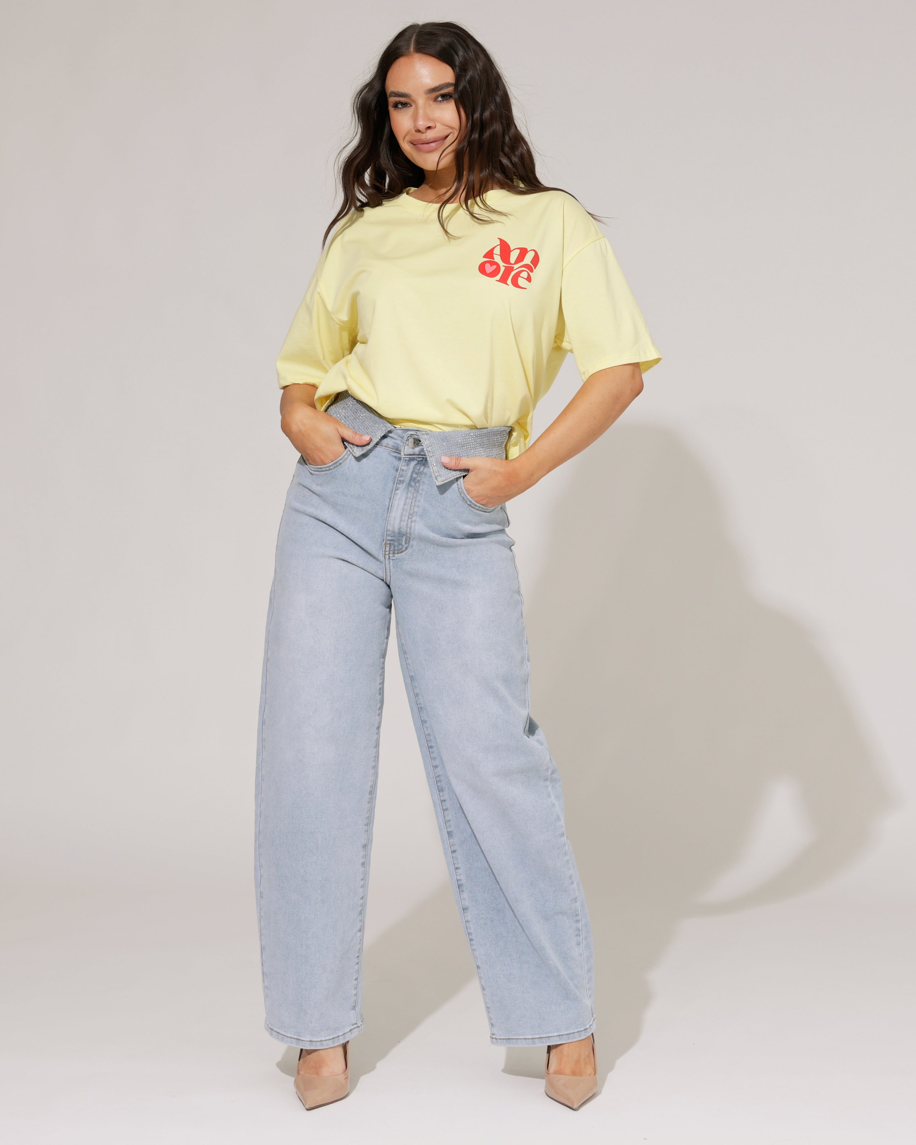 VS Miss | Barrel jeans strass omslag Liv Blauw