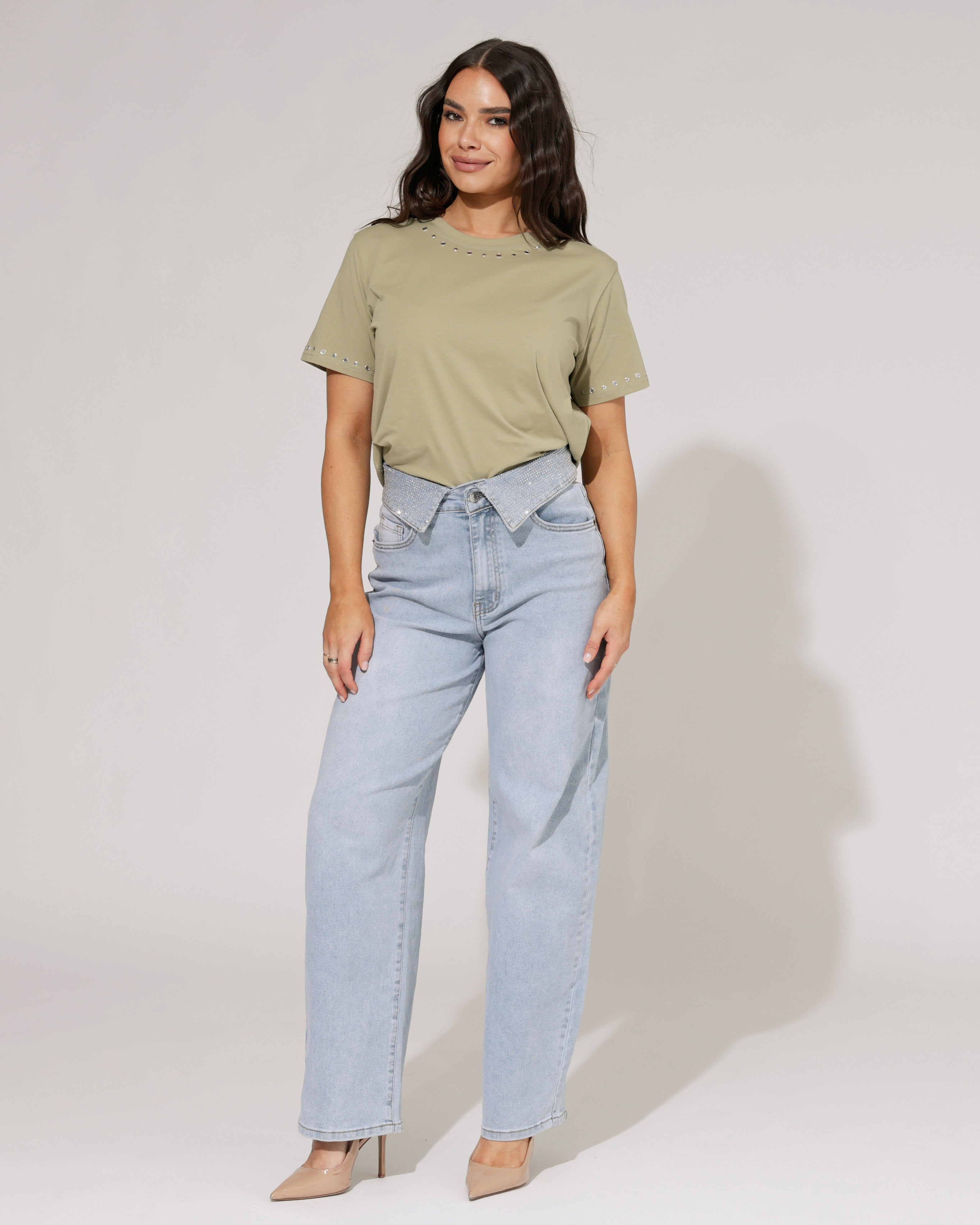 VS Miss | Barrel jeans strass omslag Liv Blauw