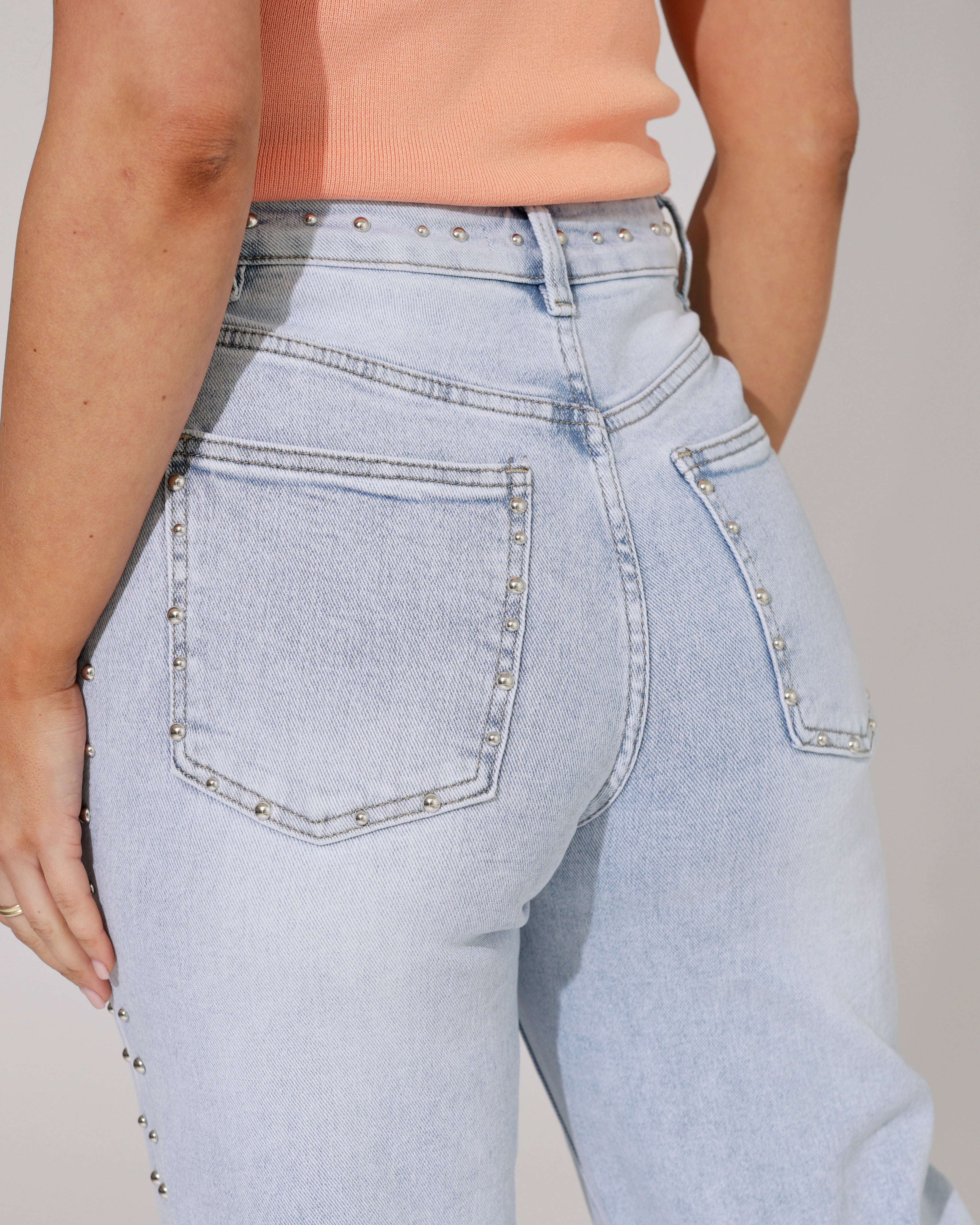 Laulia | Wide leg jeans met studs Simone-8 Blauw