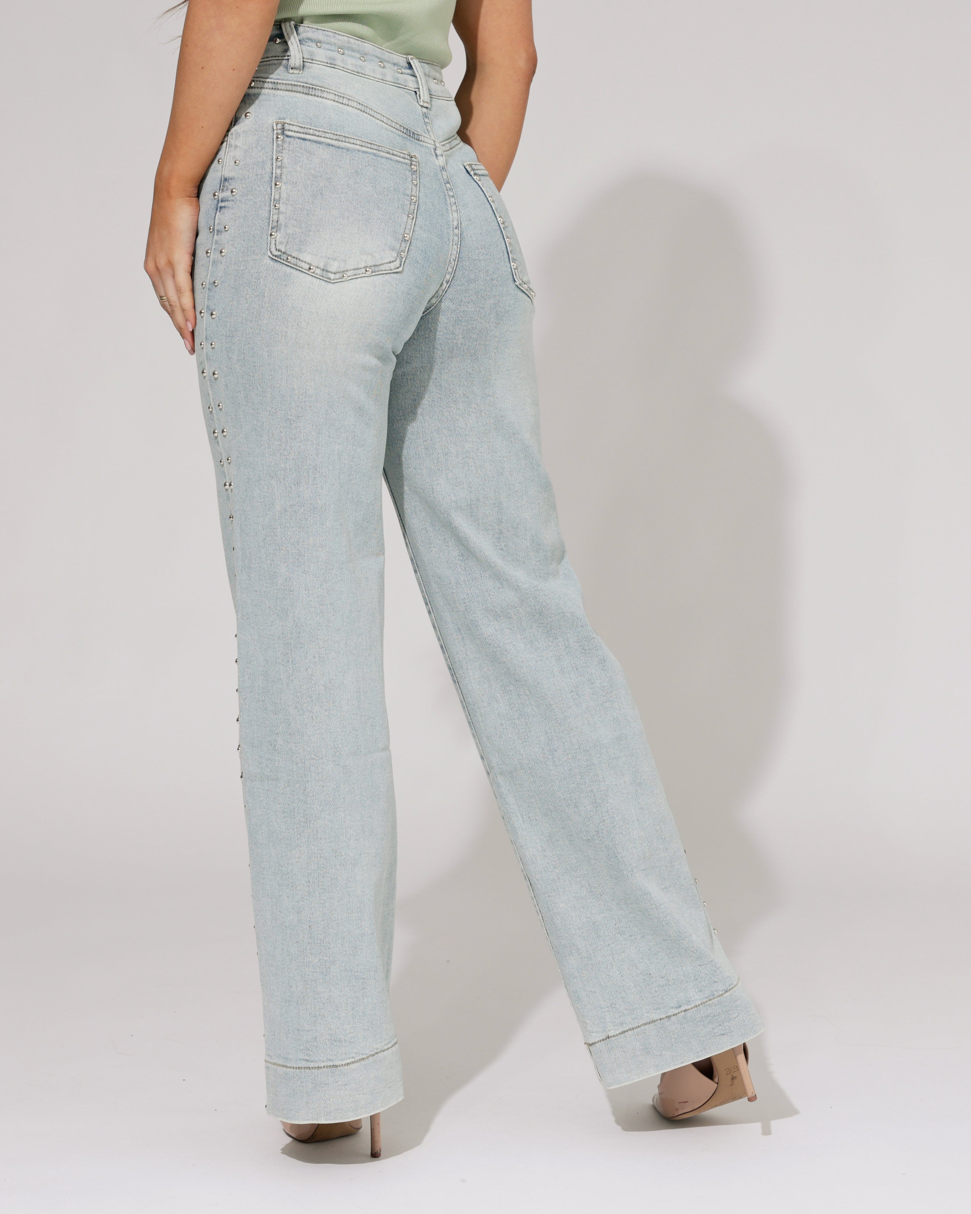 Laulia | Wide leg jeans met studs Simone-5 Blauw