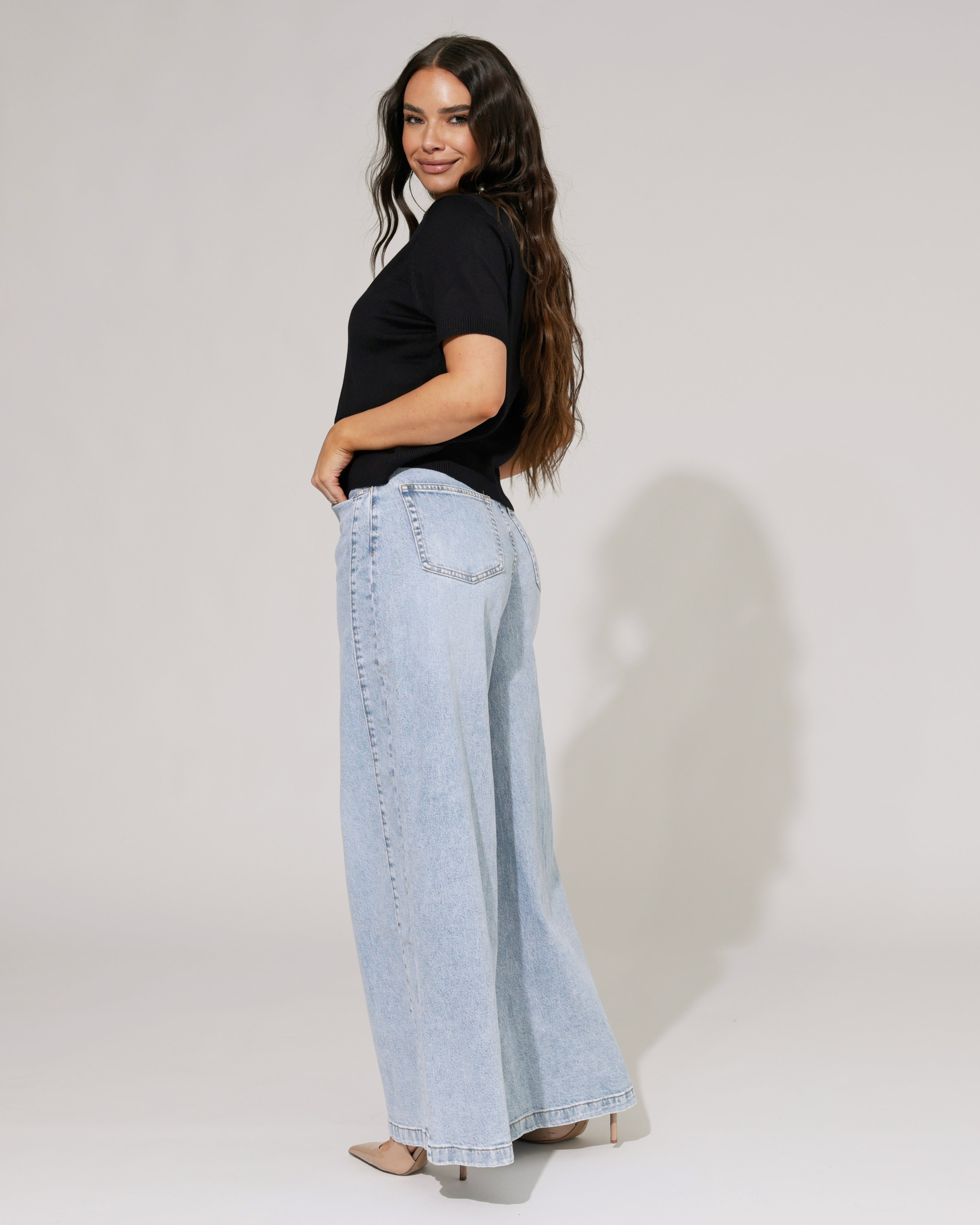 Queen Hearts | Extra wide leg jeans Maddy-1 Blauw