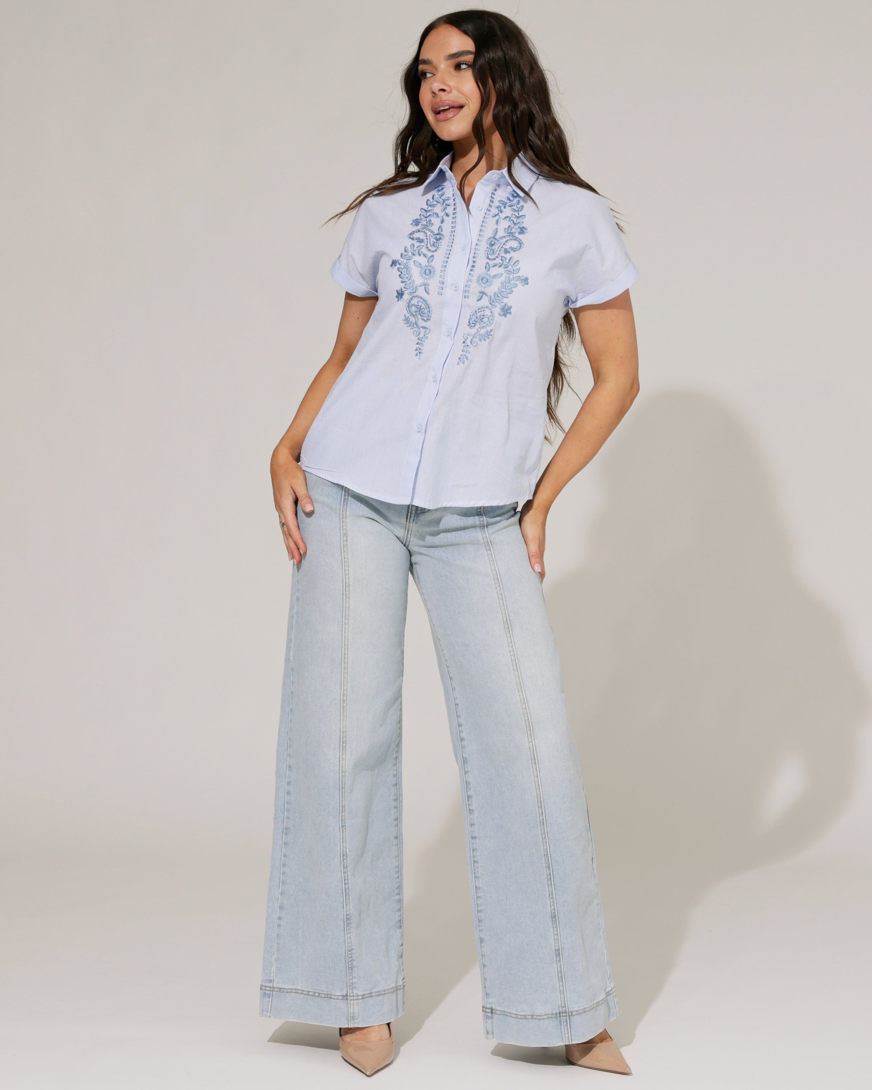 Gestreepte blouse Nina Blauw