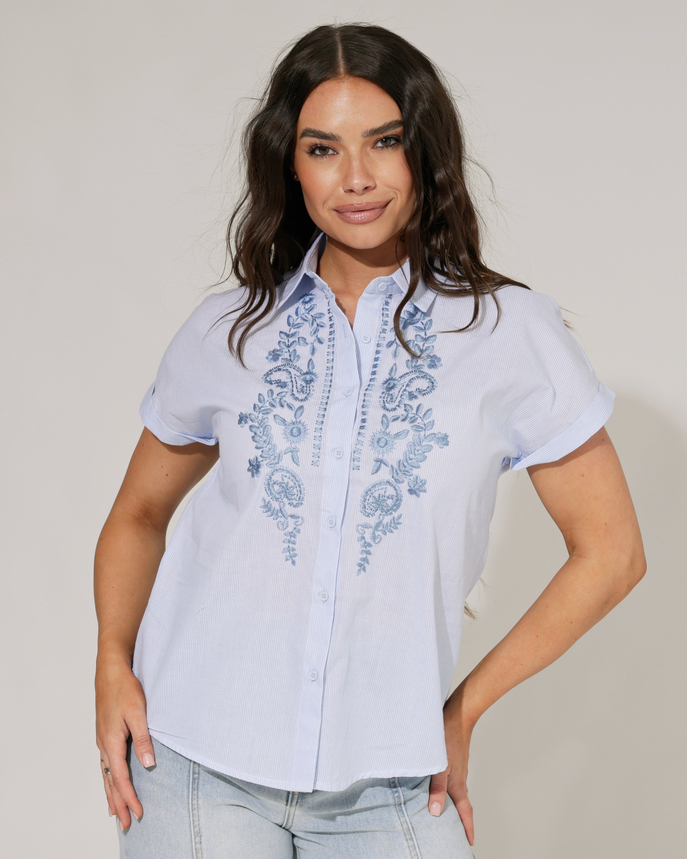 Gestreepte blouse Nina Blauw
