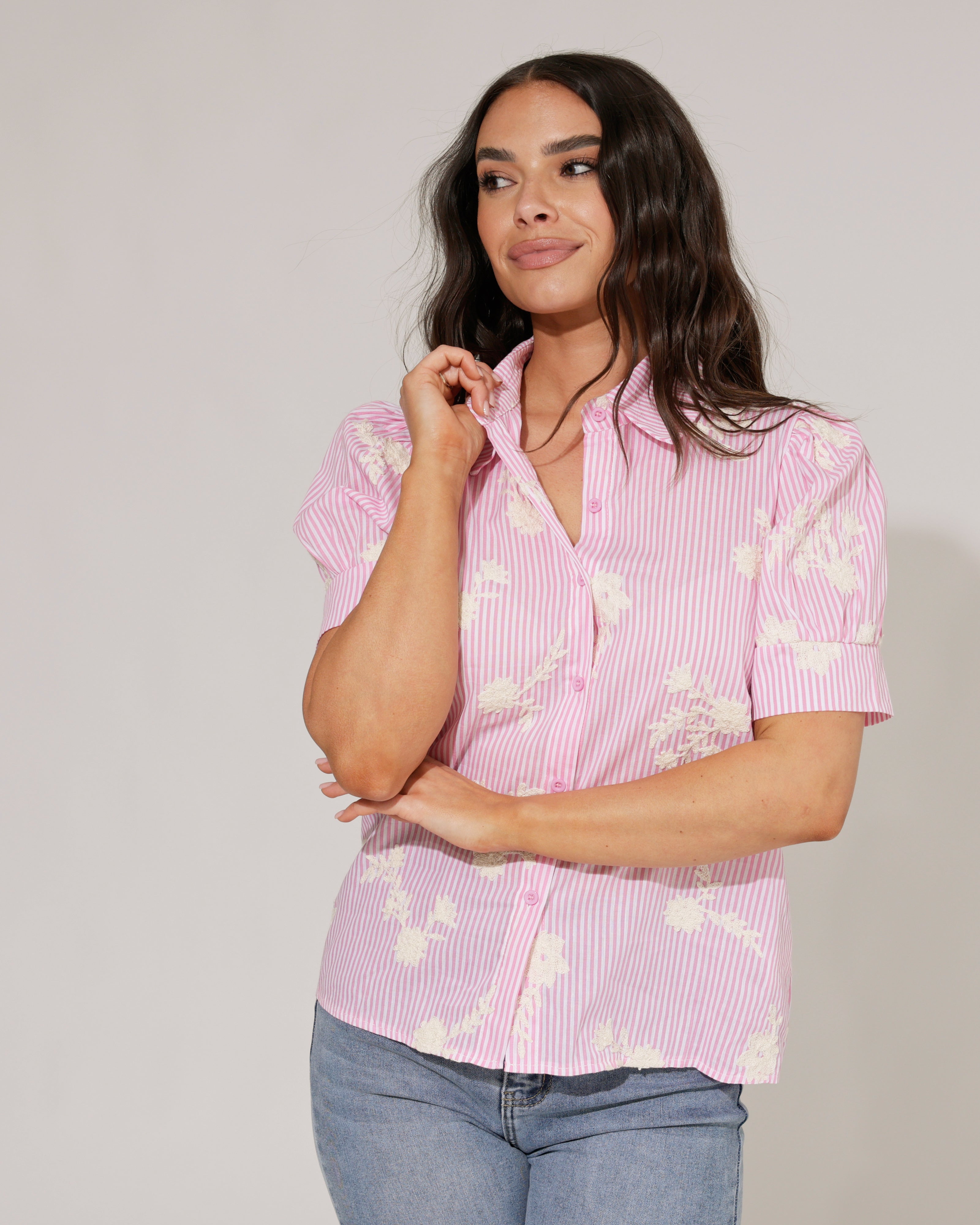 Gestreepte blouse Hilley Roze