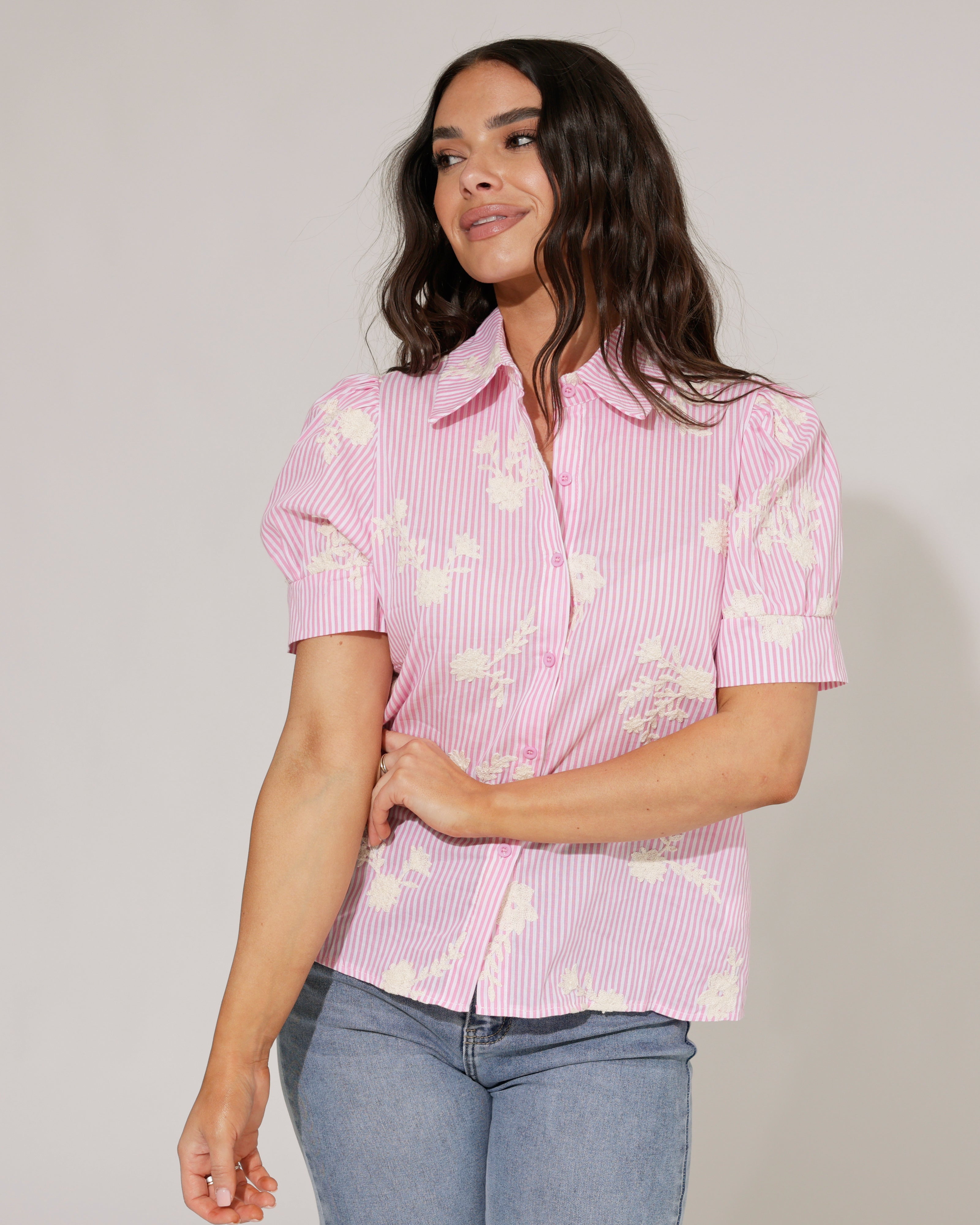 Gestreepte blouse Hilley Roze