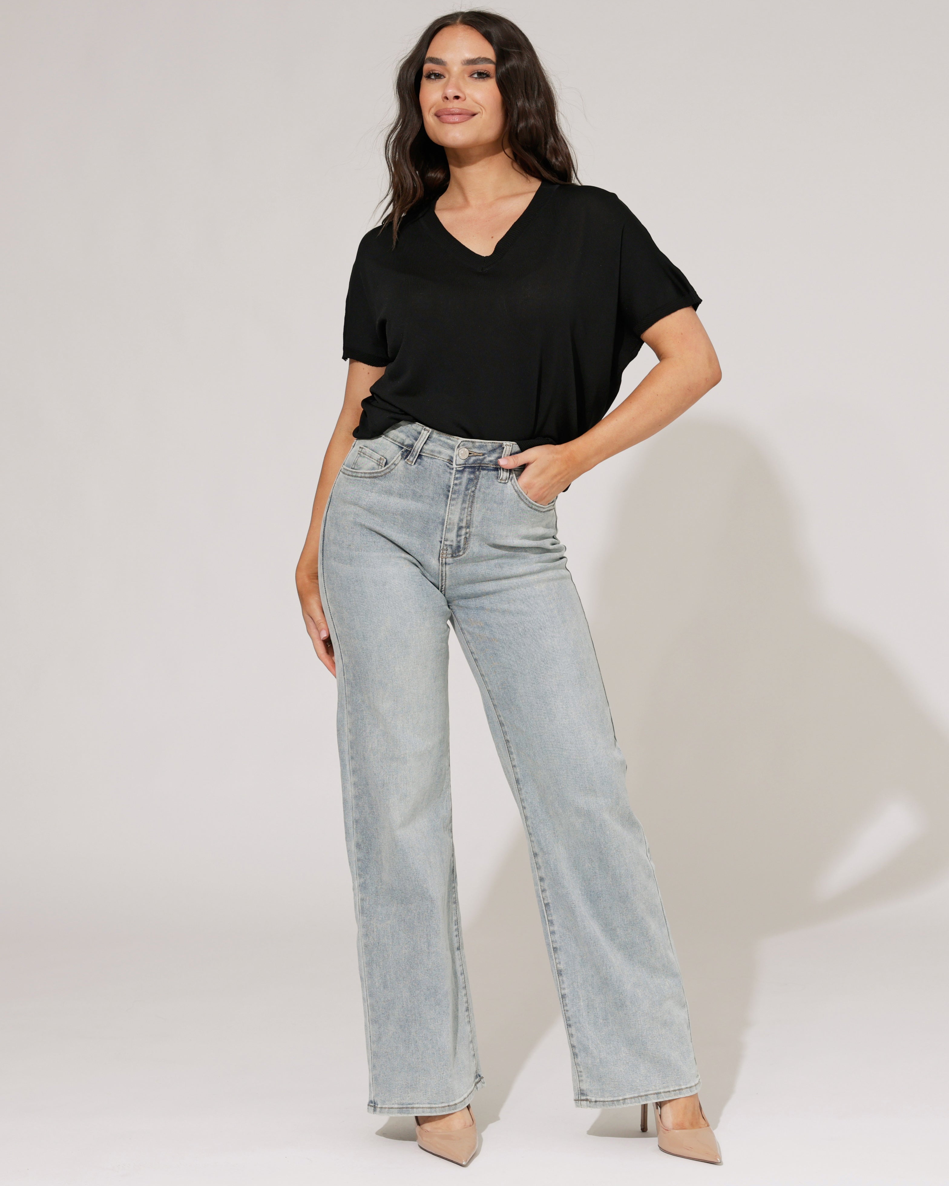 Hello Miss | Wide leg jeans Nicole-3 Blauw