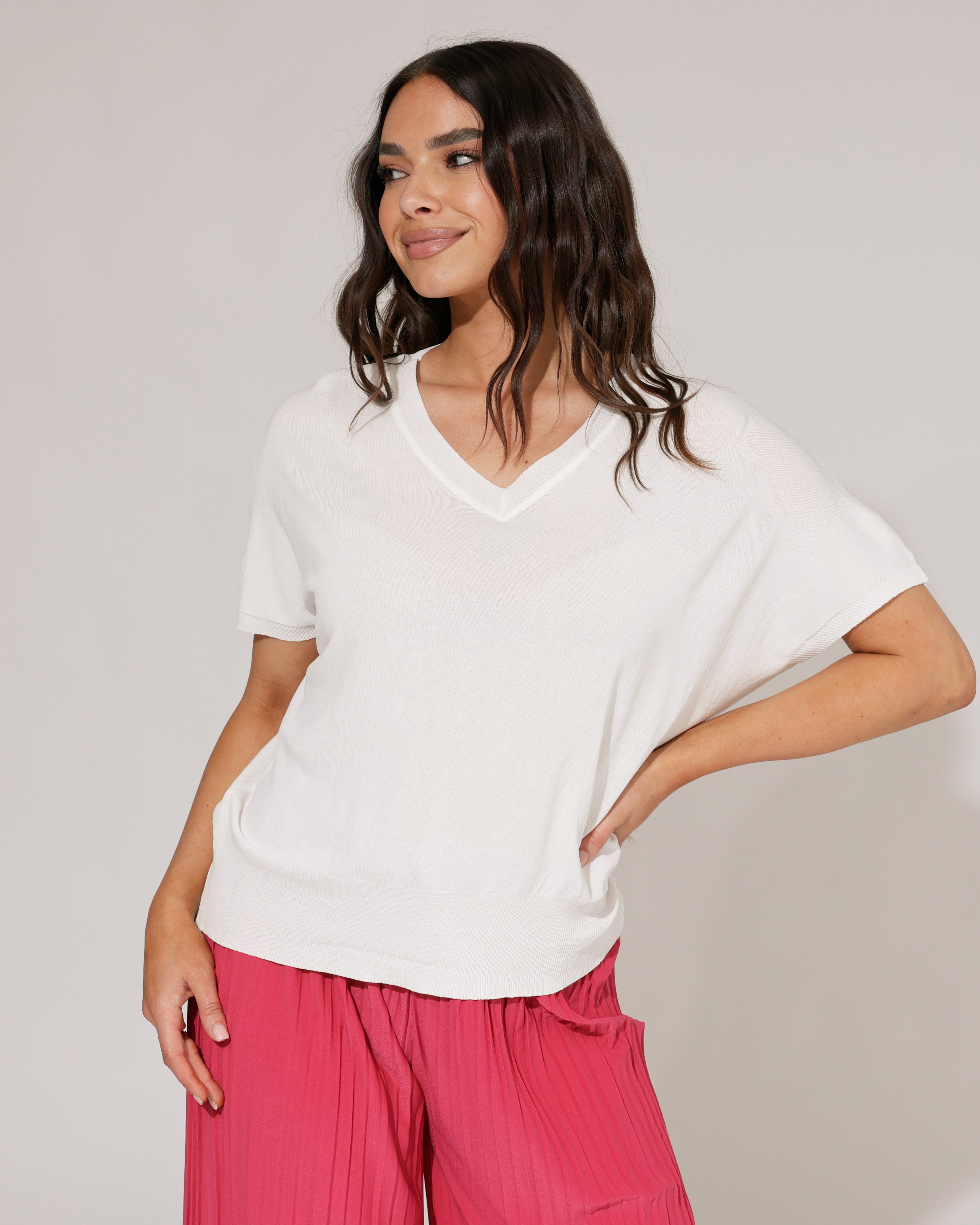 Top met V-hals Hally Wit