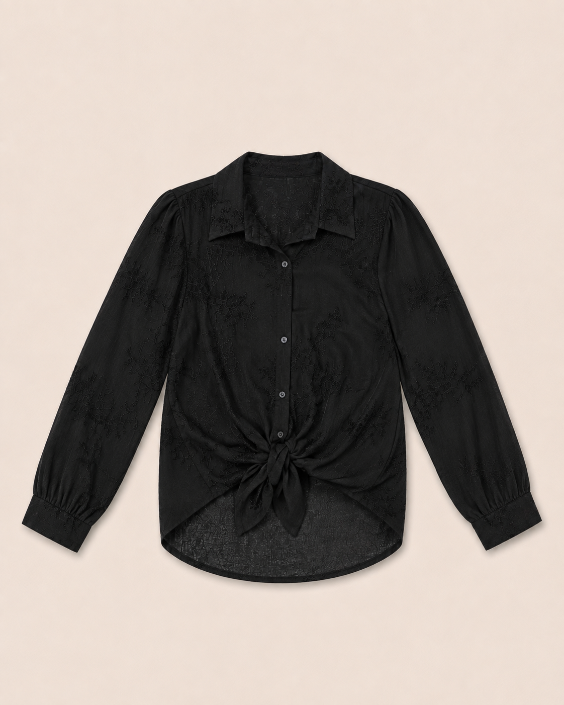 Zwarte blouse Evelyn met bloemenprint en afneembare strik